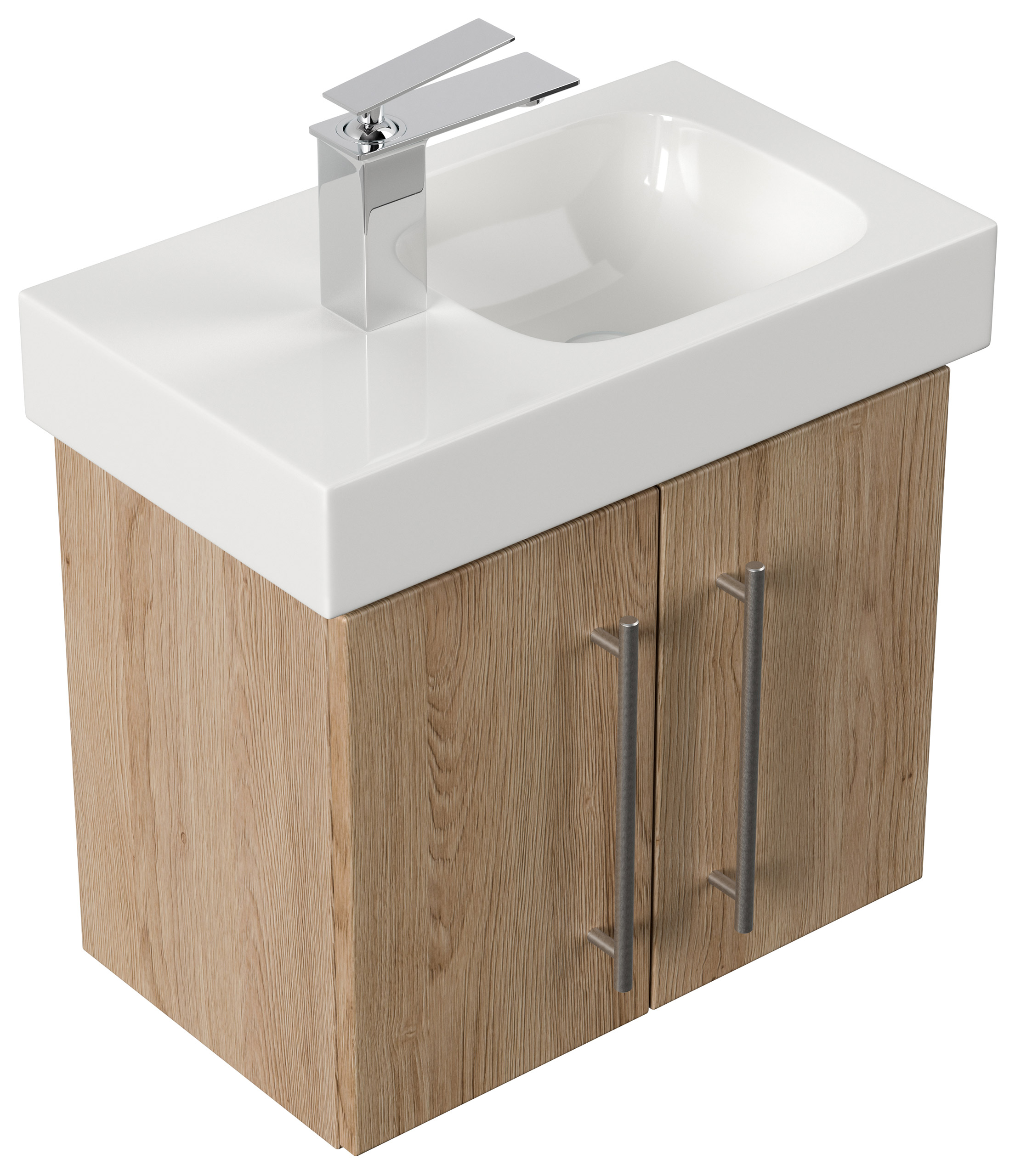 Badmöbel mit Geberit Icon Waschbecken XS 53 cm links eiche hell