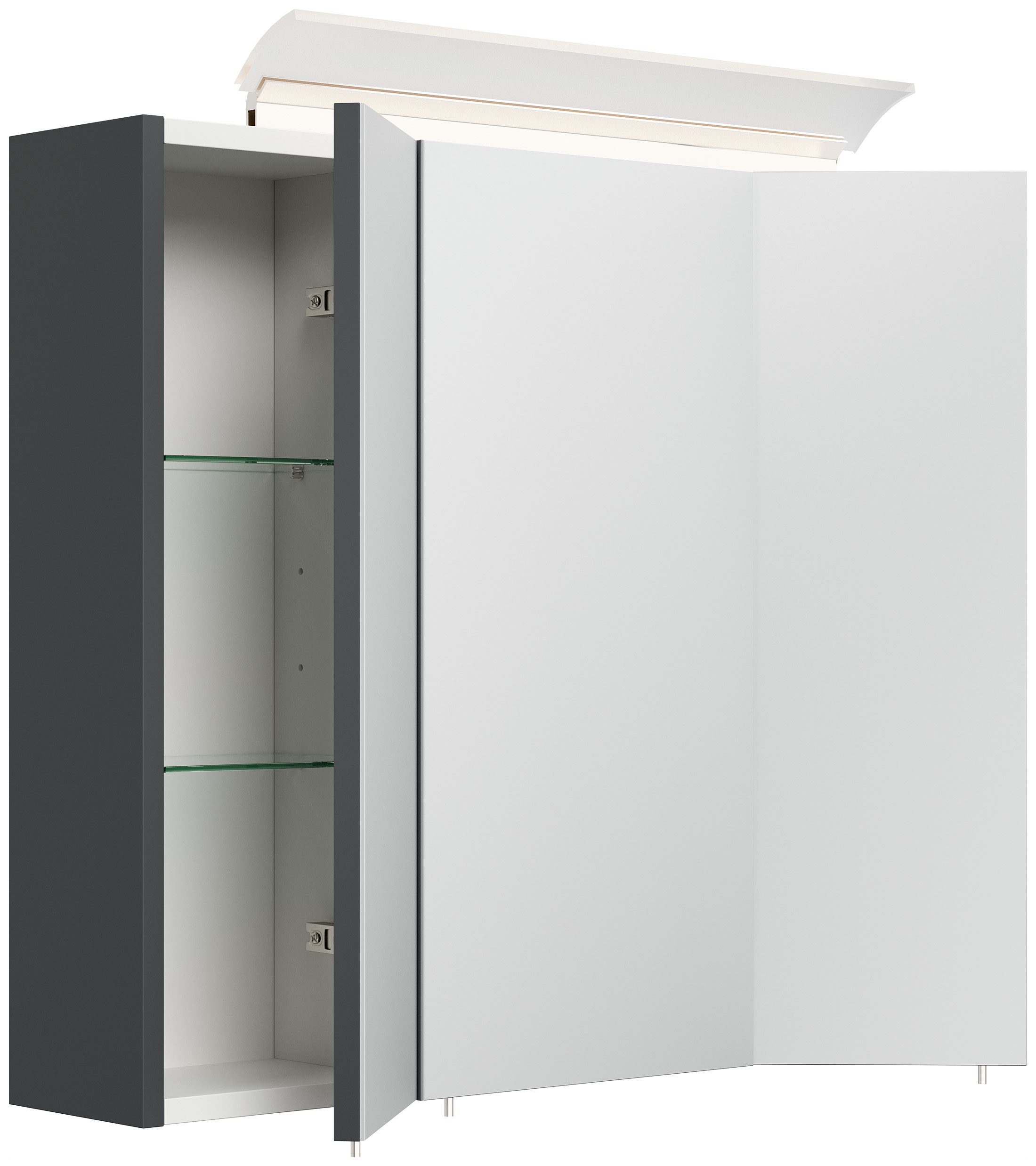 Spiegelschrank 70cm inkl. Design LED-Lampe und Glasböden grafit