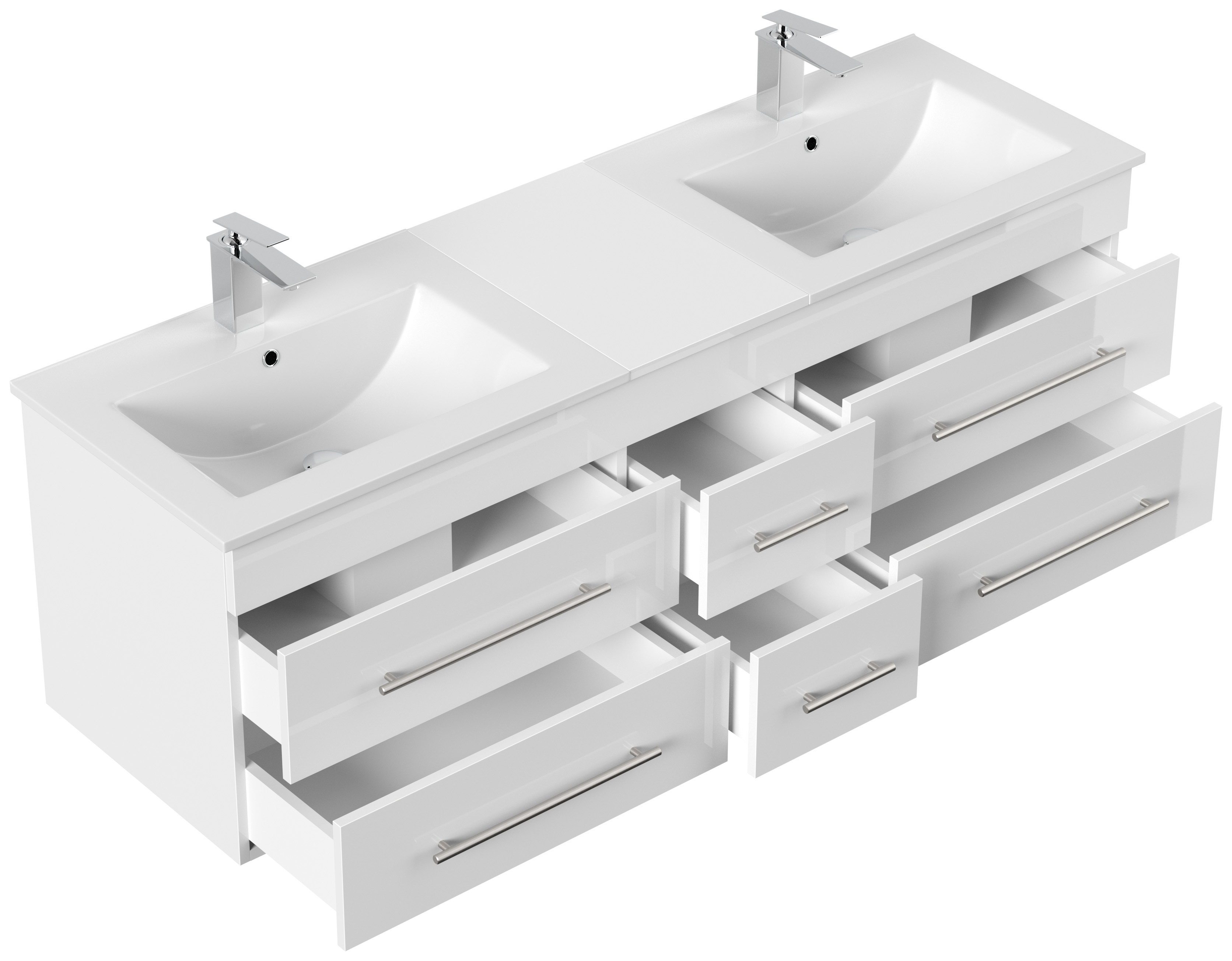 Badmöbelset Roma XL 4-teilig LED-Spiegel Seitenschrank 3er Boxen weiss hochglanz