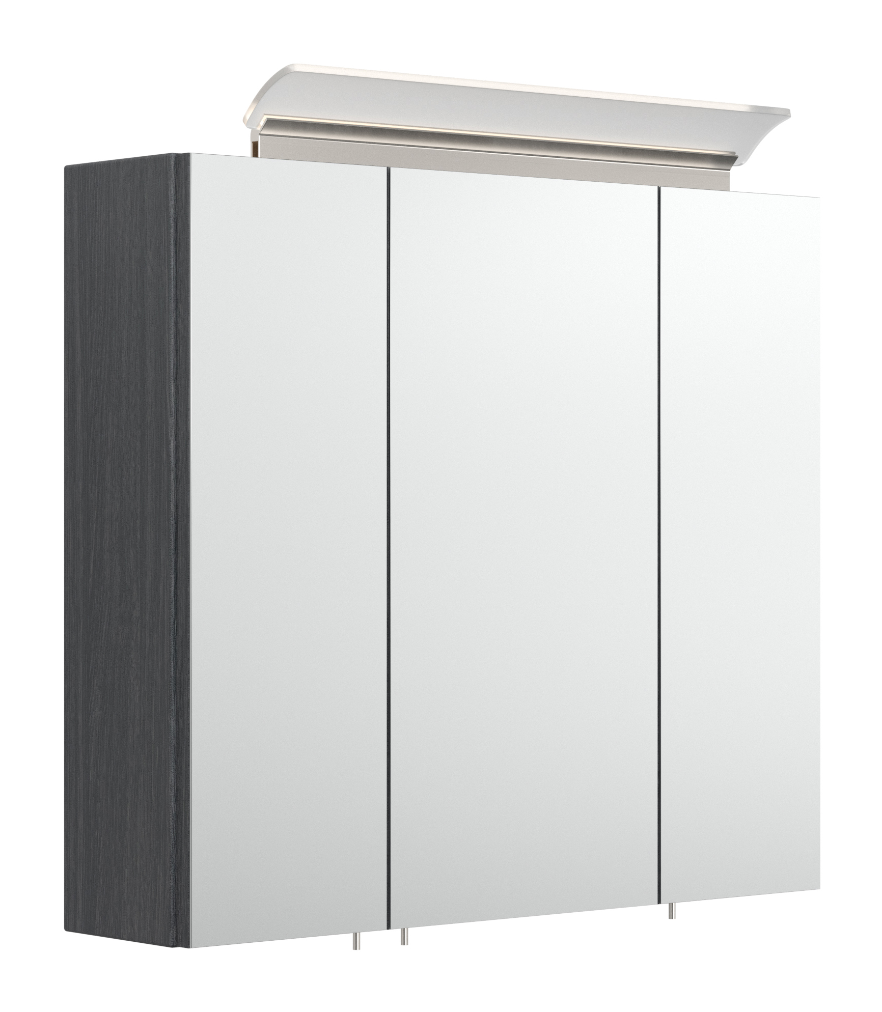Spiegelschrank 70cm inkl. Design LED-Lampe und Glasböden anthrazit gemasert