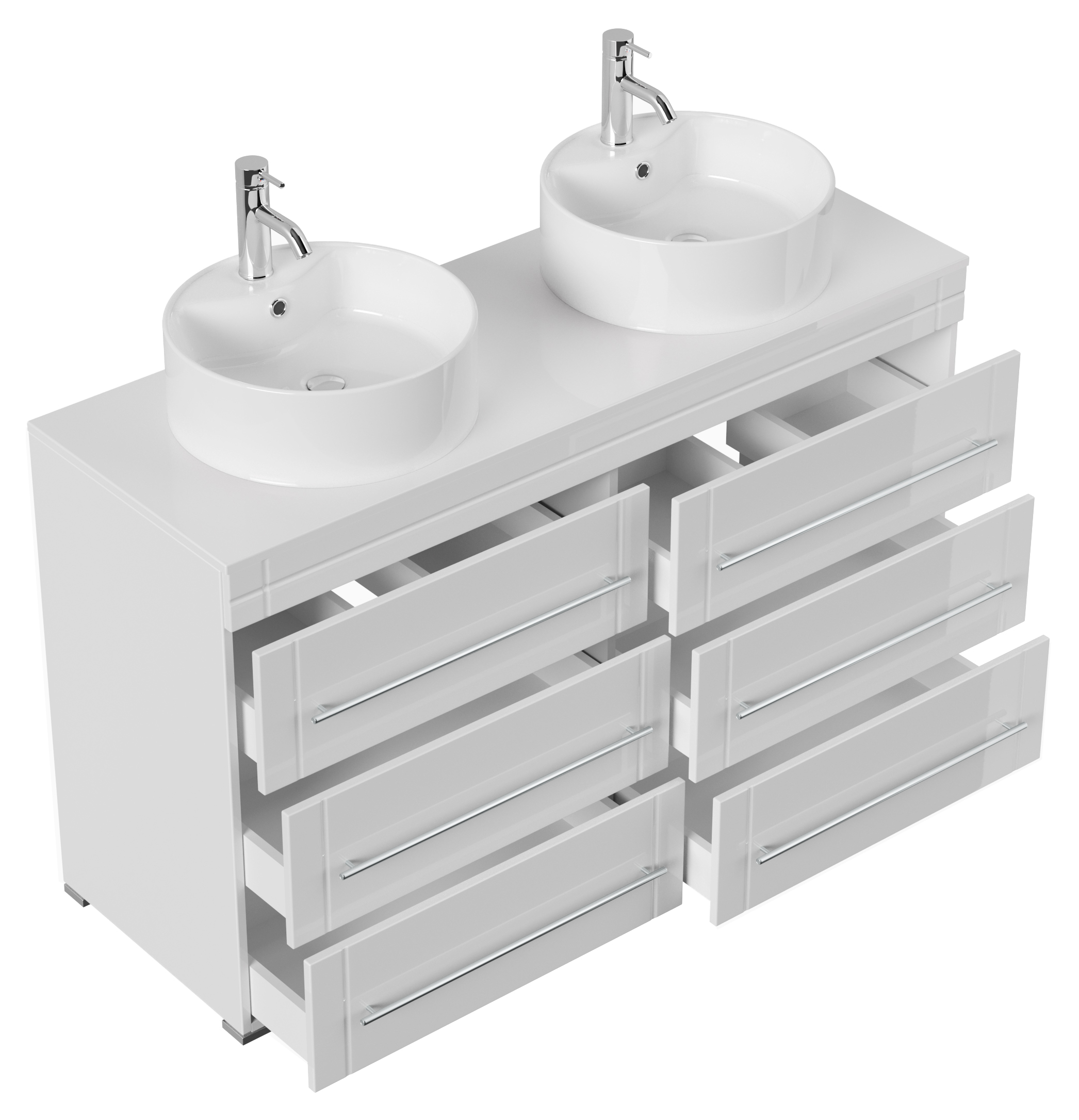 Stand Badmöbel Memoria Modern SoftClose weiss hochglanz mit Aufsatzwaschbecken
