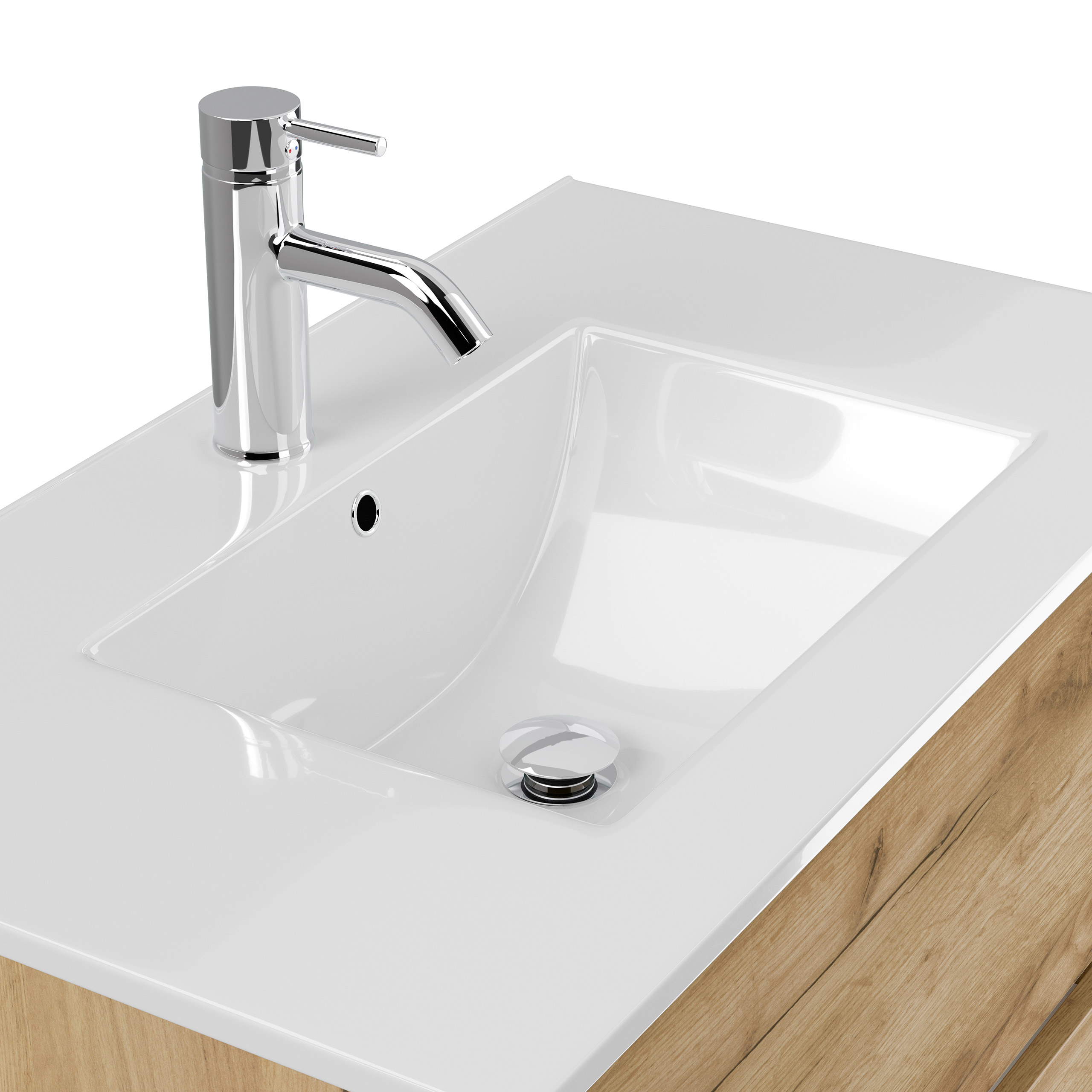 Badmöbelset Taifun 80cm 3tlg mit Spiegelschrank & 3er Boxen Set eiche gold