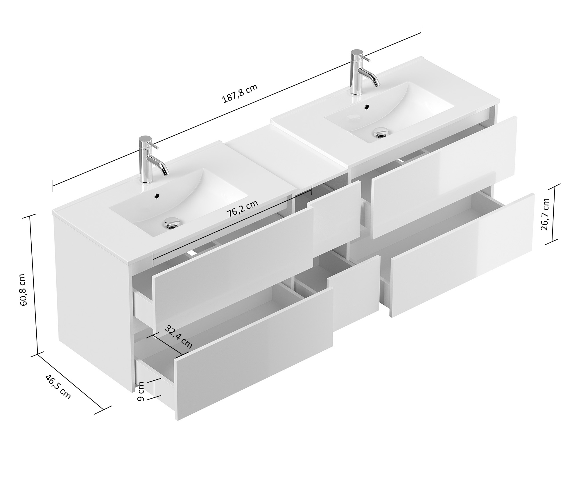 Badmöbelset Taifun 190cm 4tlg mit 2x Spiegelschrank & 3er Boxen Set grafit