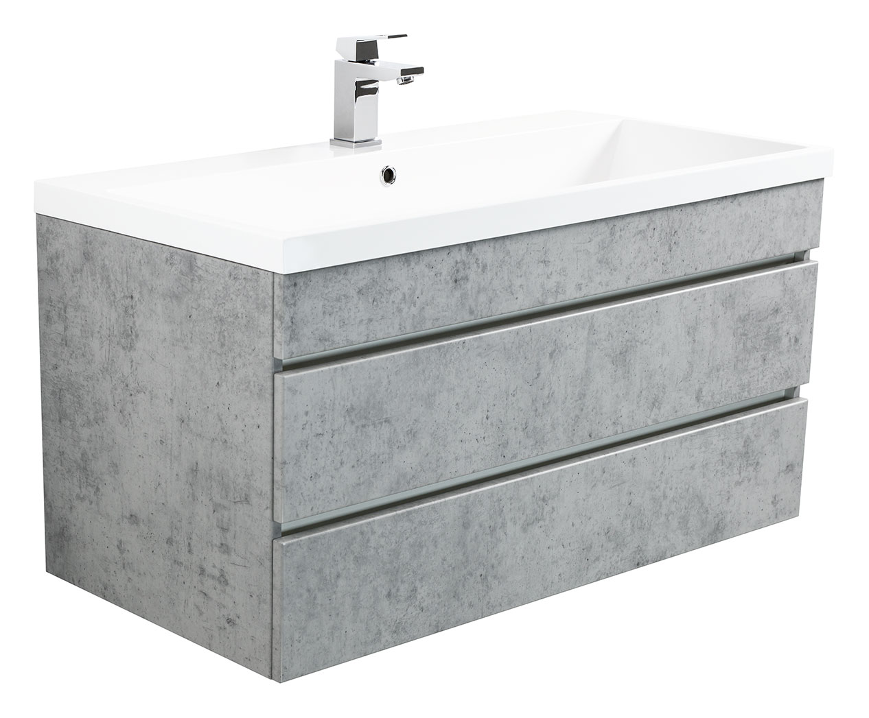 Badmöbel Via 100 SoftClose beton mit grifflosen Schubladen