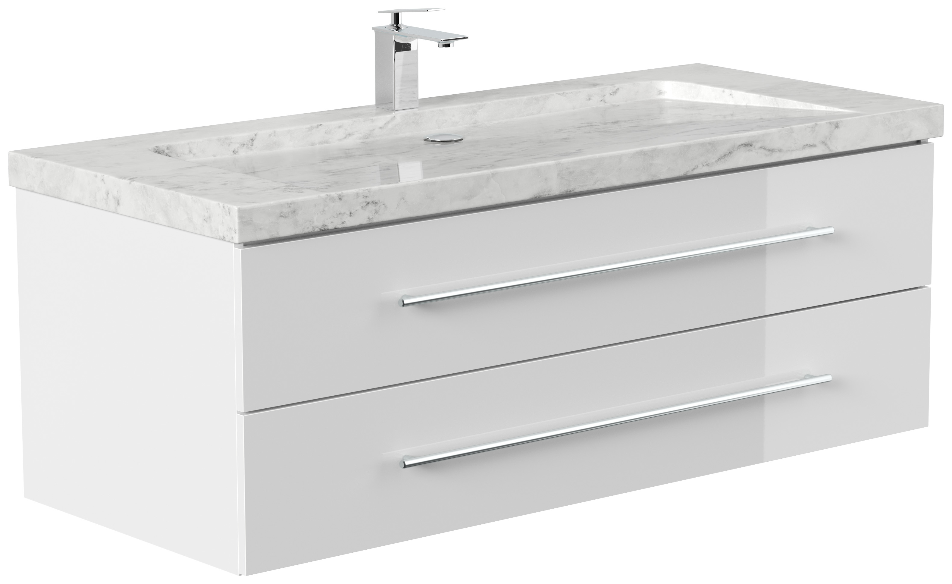 Badmöbel Marmor Carrara White Damo 130 cm 1 Hahnloch SoftClose weiß hochglanz