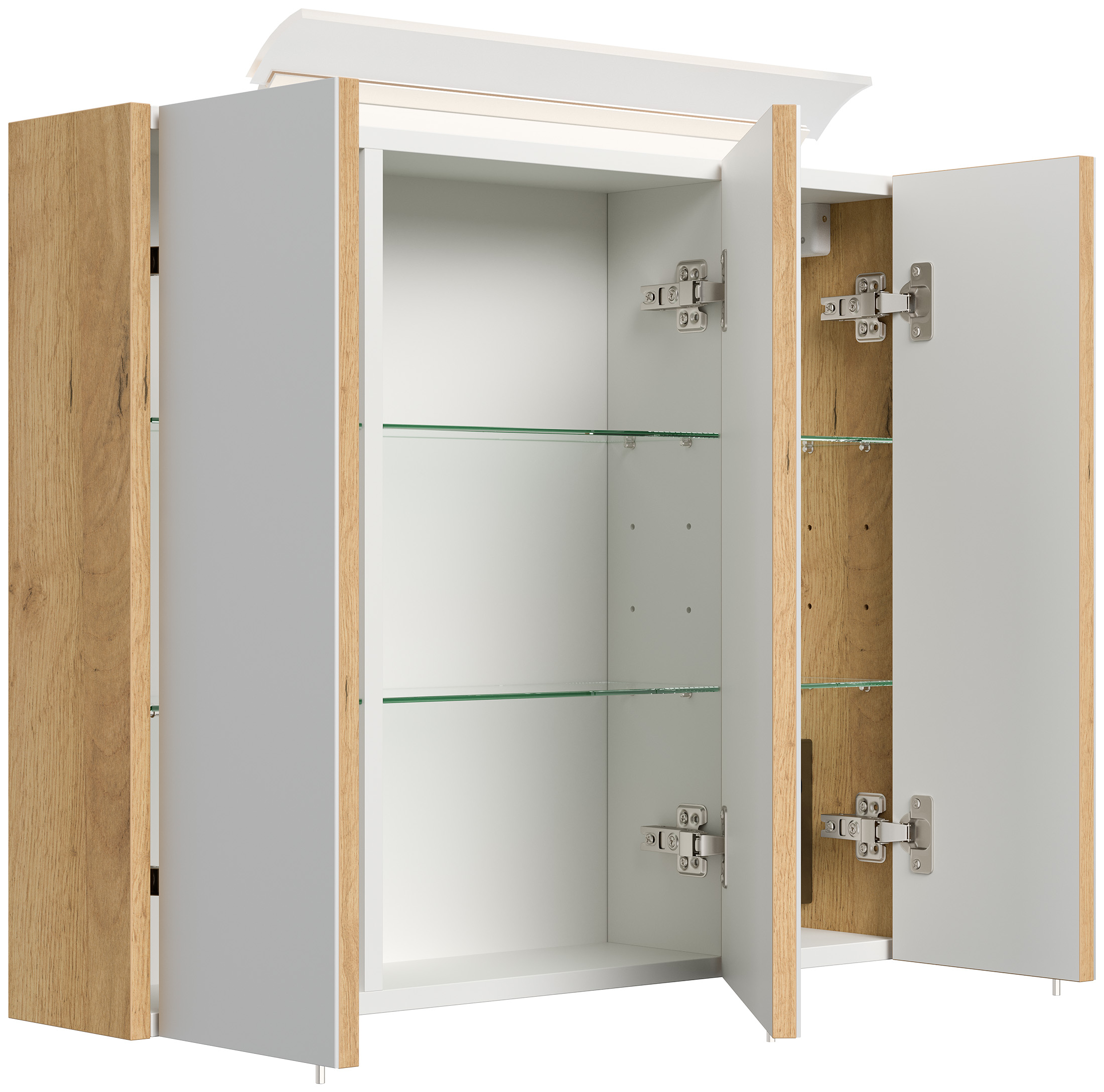 Spiegelschrank 75cm inkl. Design LED-Lampe und Glasböden eiche gold