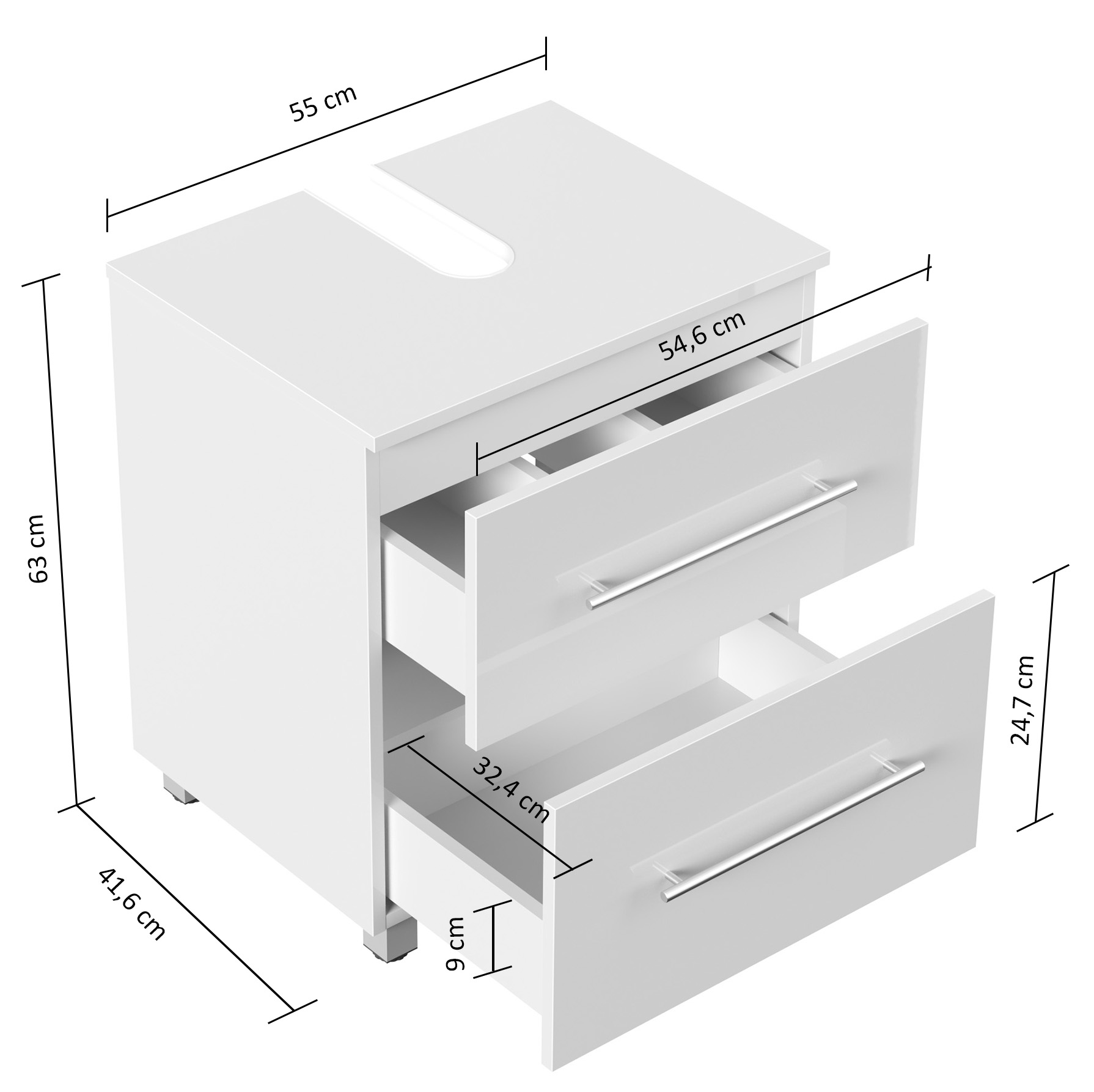 Universal Unterbau auf Standfüßen 55 cm SoftClose grafit