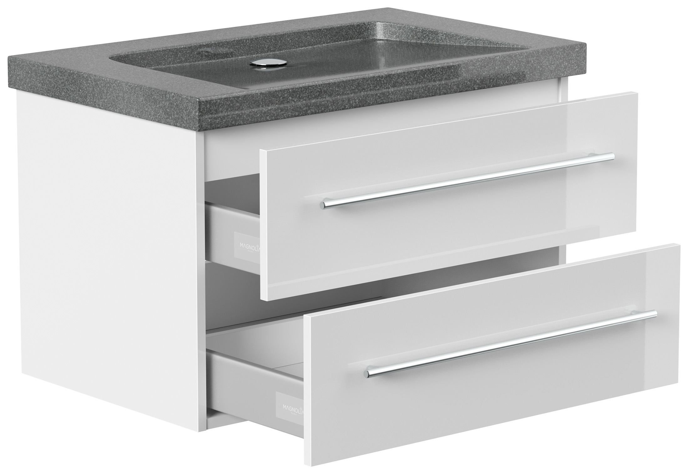 Badmöbel Granit G654 Damo 75 cm ohne Hahnloch SoftClose weiß hochglanz