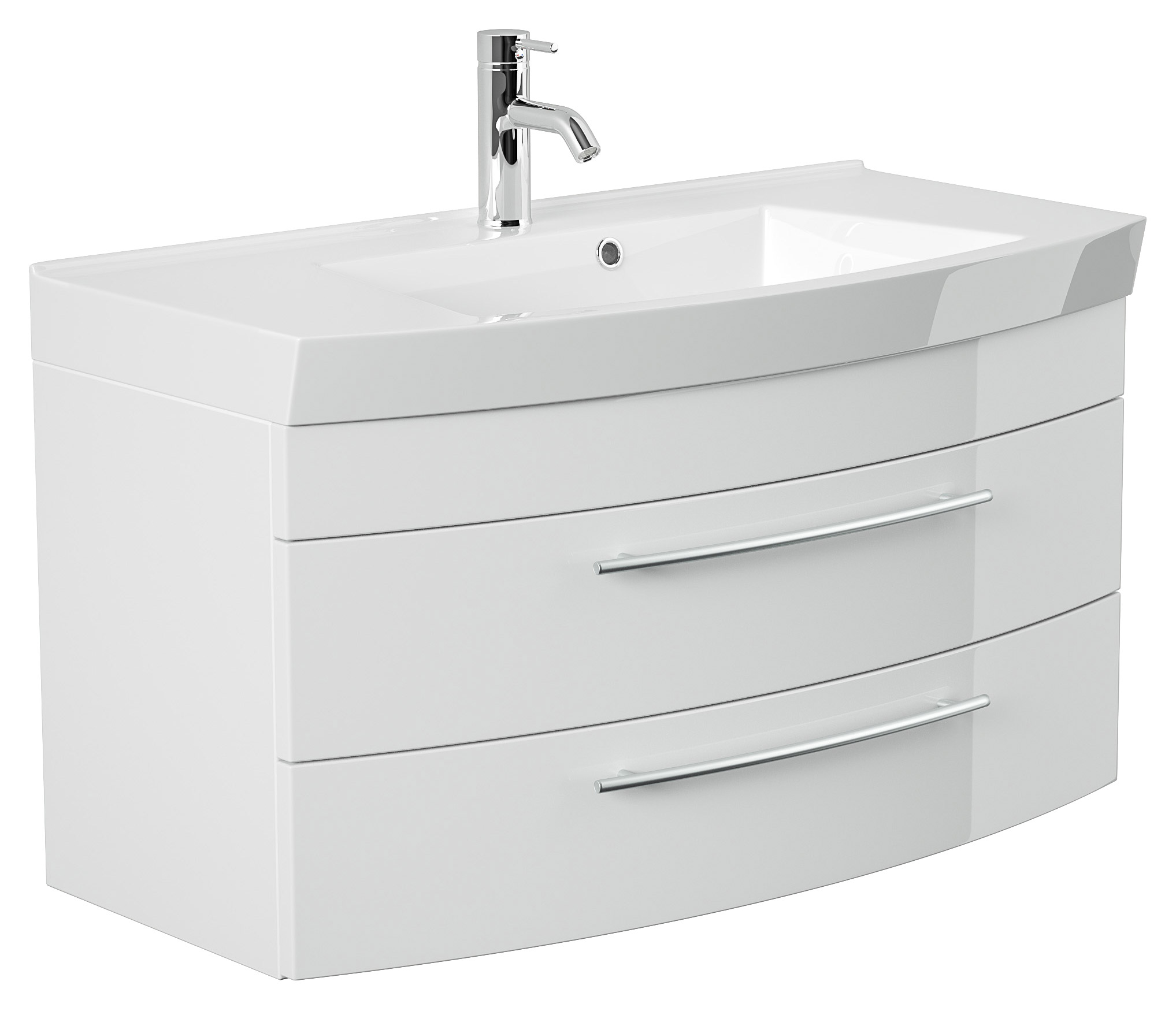Badmöbel Bella 100 mit runder Front SoftClose weiss hochglanz