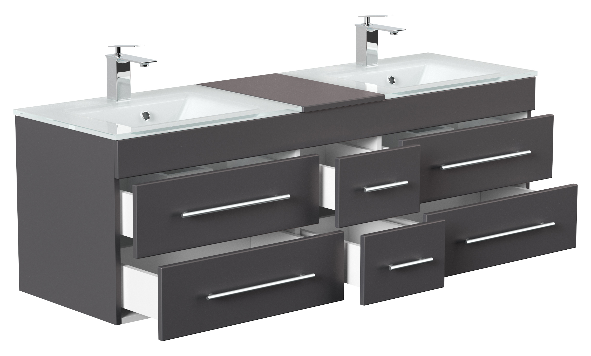 Badmöbel Vitro XL mit Doppel-Glasbecken SoftClose anthrazit