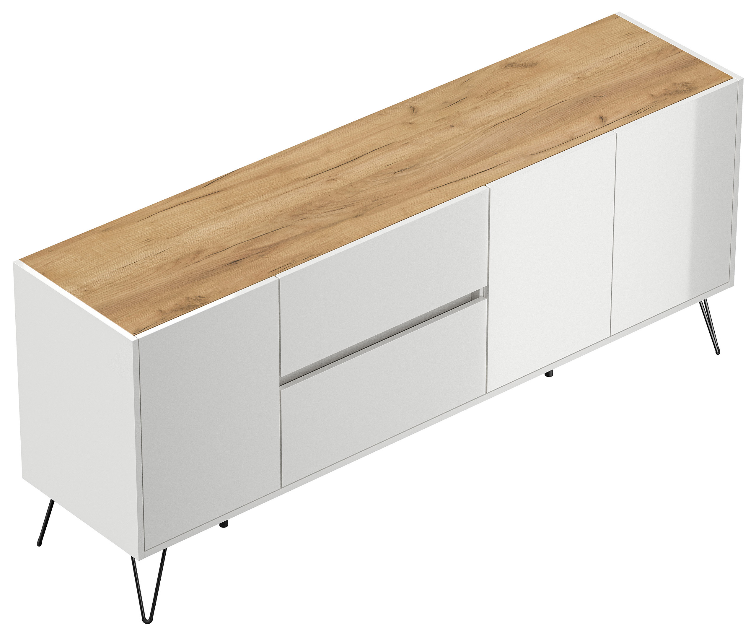 Raumwunder XL Sideboard Kommode Pharo 180cm 2 SoftClose 3 Türen Weiß/Eiche Top
