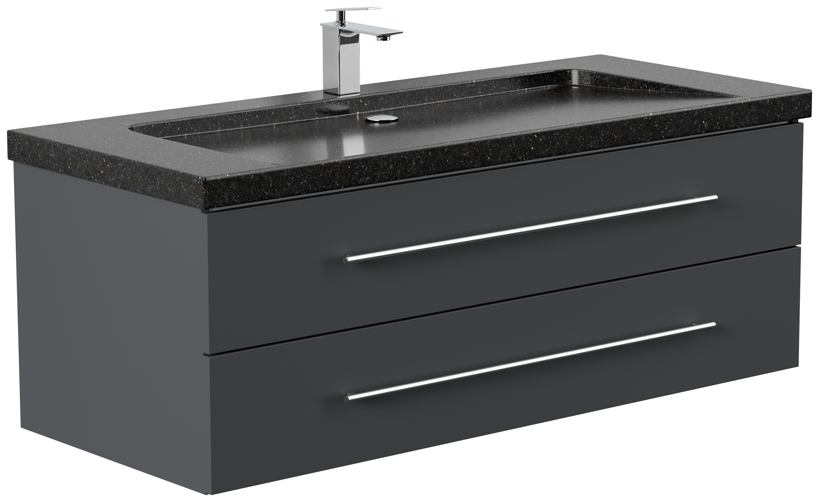 Badmöbel Granit Galaxy Black Damo 130 cm 1 Hahnloch SoftClose grafit