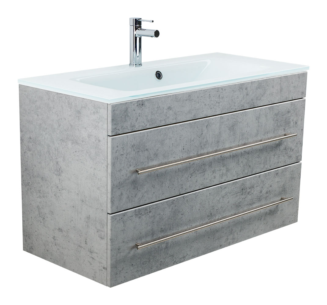 Badmöbel Vitro 1000 mit Glaswaschbecken SoftClose beton