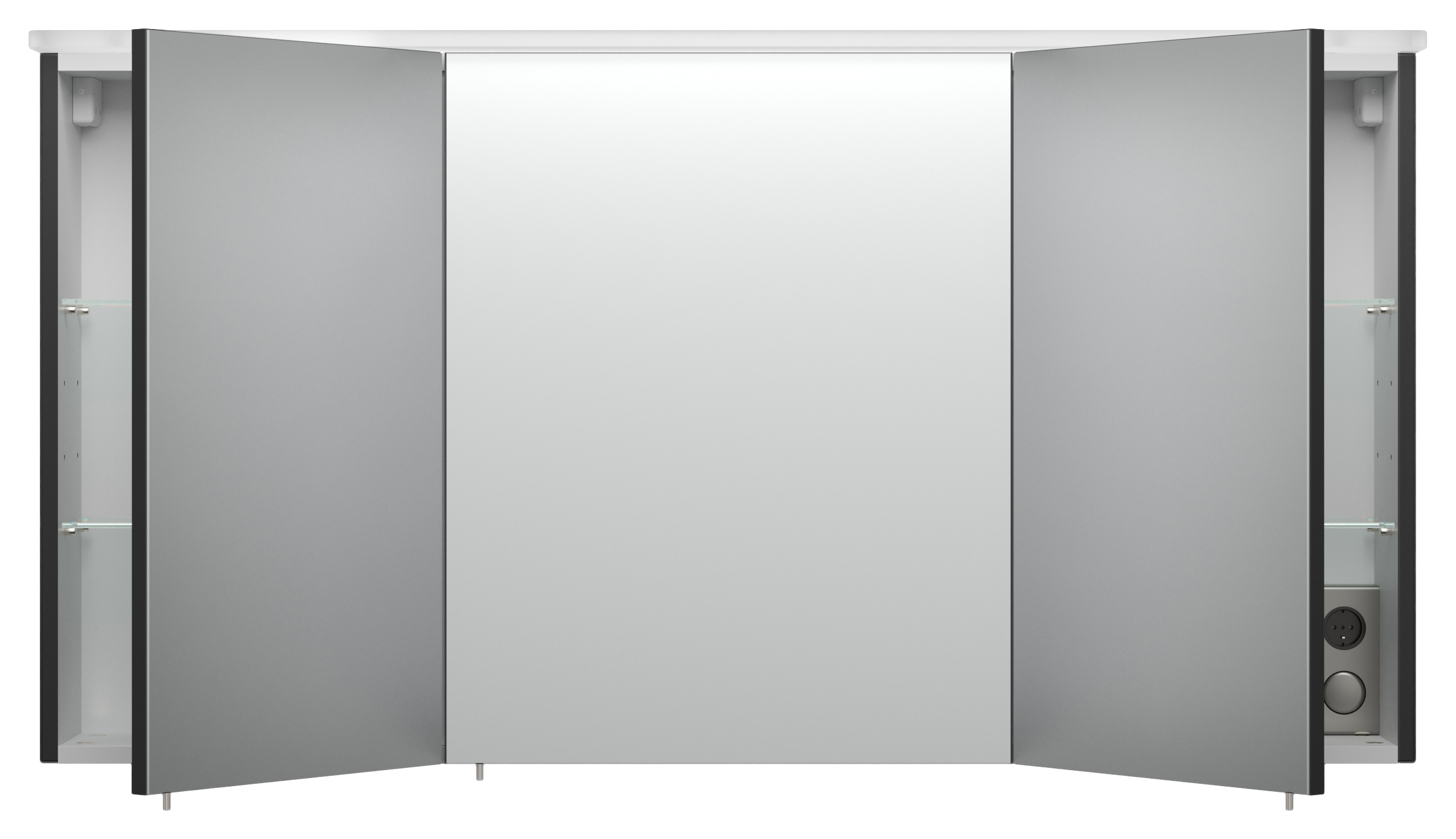 Spiegelschrank 120cm inkl. Design Acryl-Lampe und Glasböden schwarz
