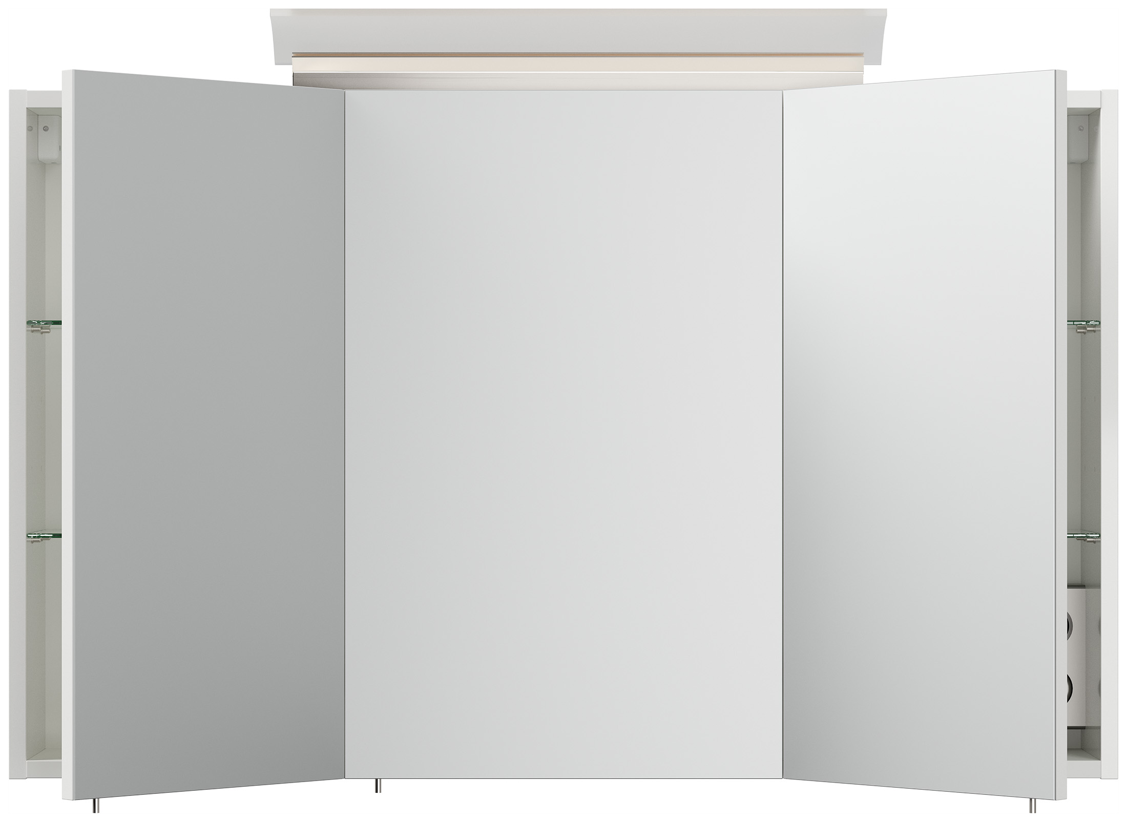 Spiegelschrank 120cm inkl. Design LED-Lampe und Glasböden weiss hochglanz