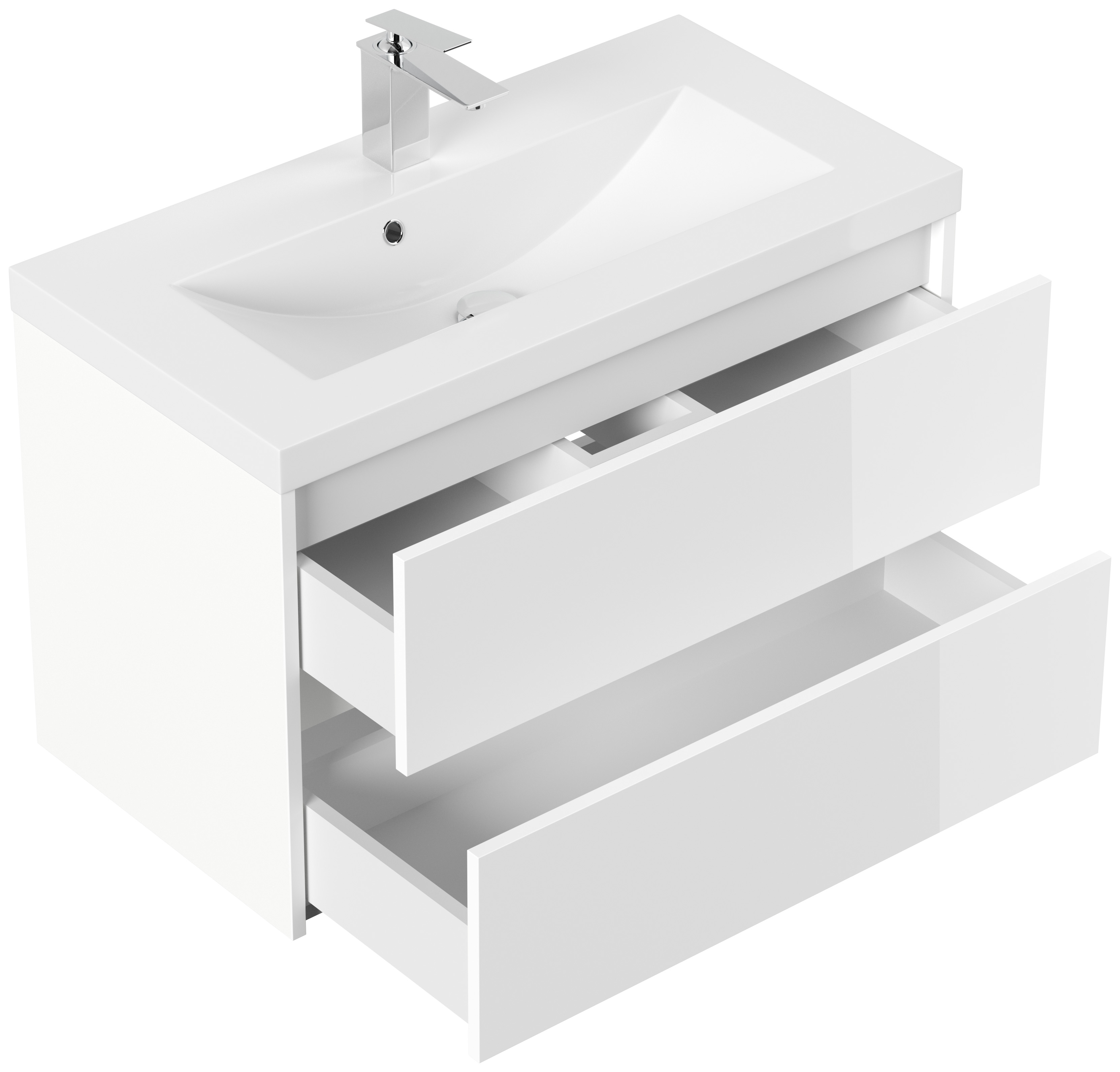 Badmöbel Melora & Waschtisch 80cm 2 Greifraum SoftClose Auszüge weiss hochglanz