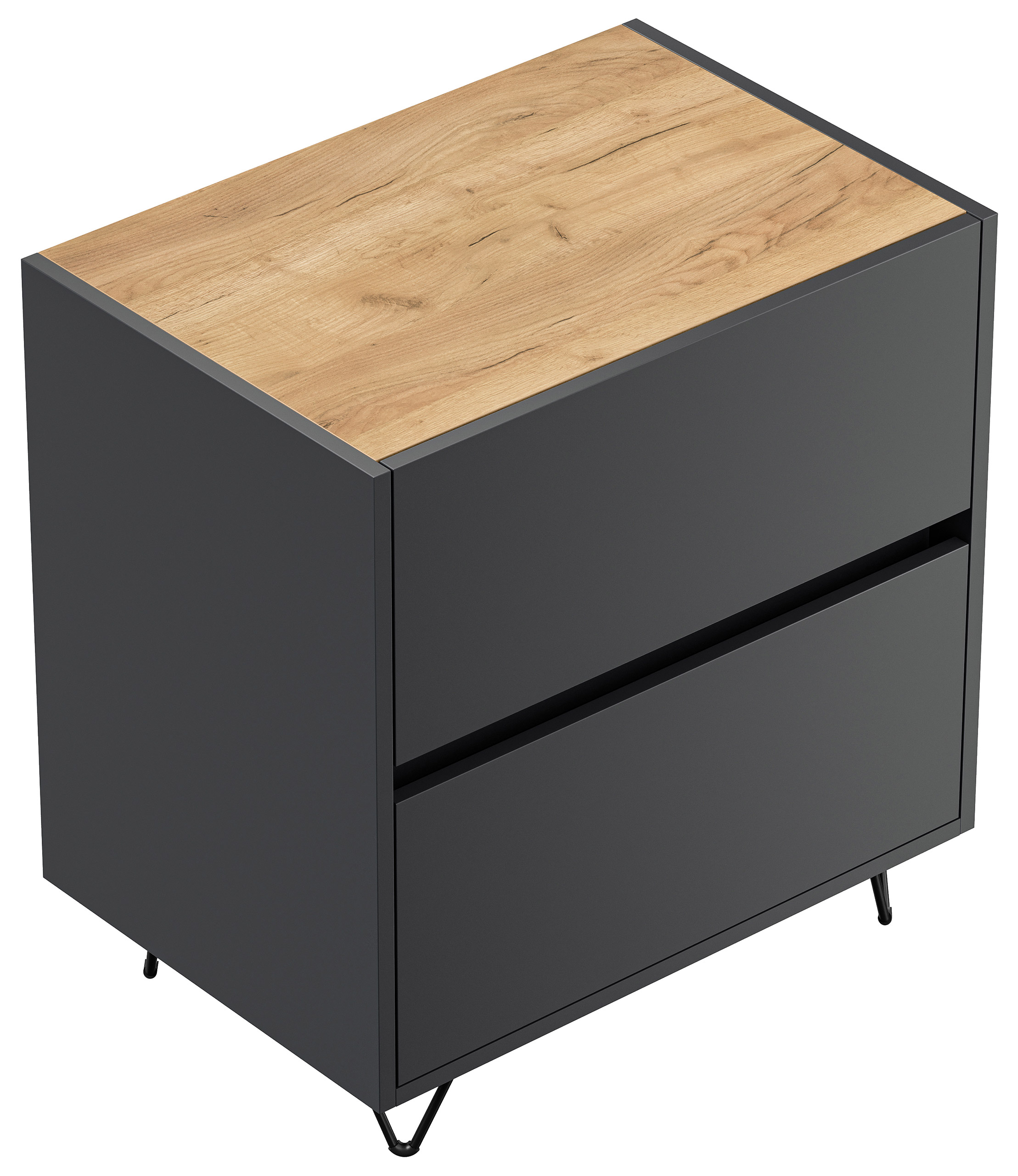 Nachttisch Kommode You 60cm 2 SoftClose stehend Grafit & Eiche Top