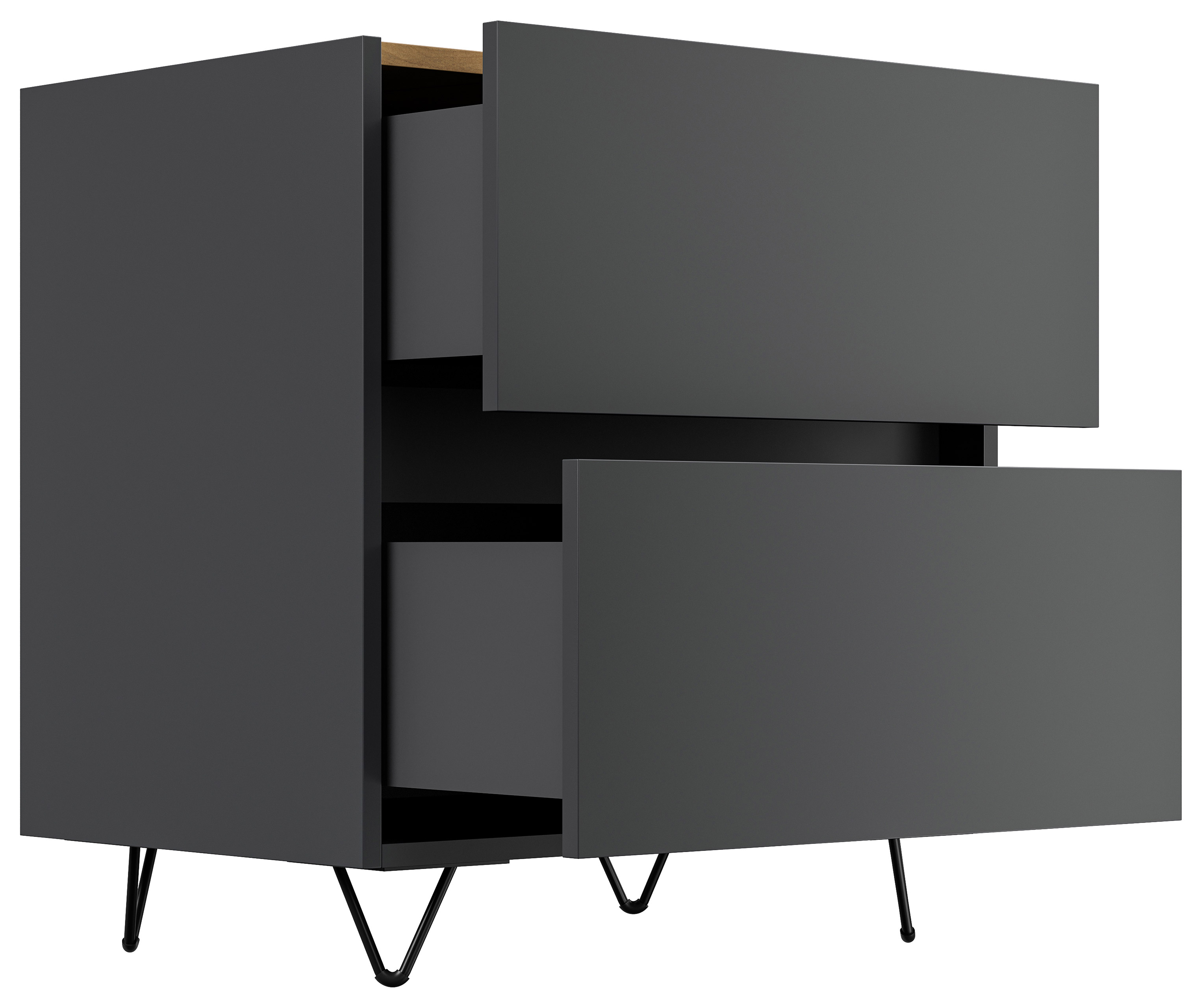 Nachttisch Kommode You 60cm 2 SoftClose stehend Grafit & Eiche Top