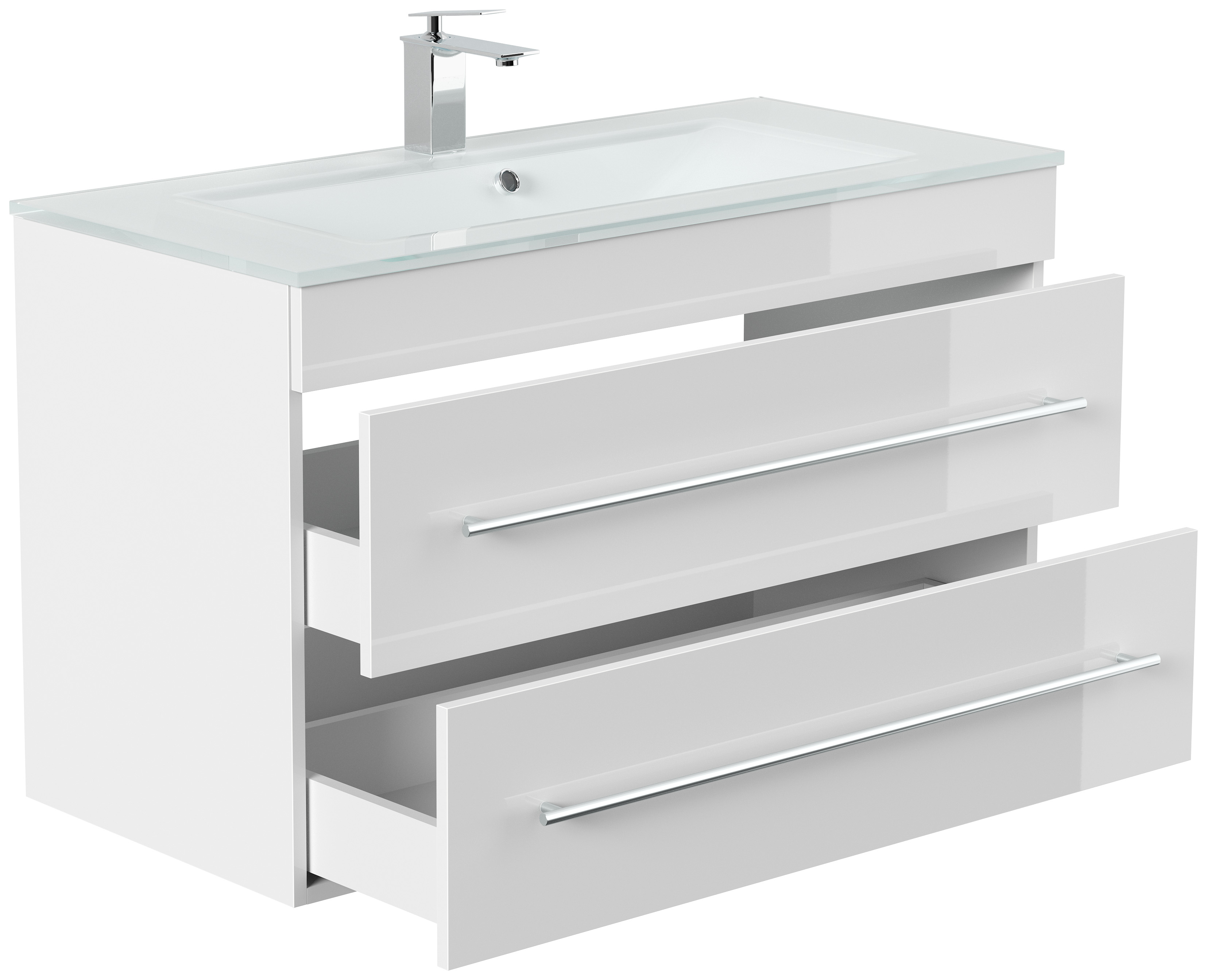 Badmöbel Vitro 1000 mit Glaswaschbecken SoftClose weiss hochglanz