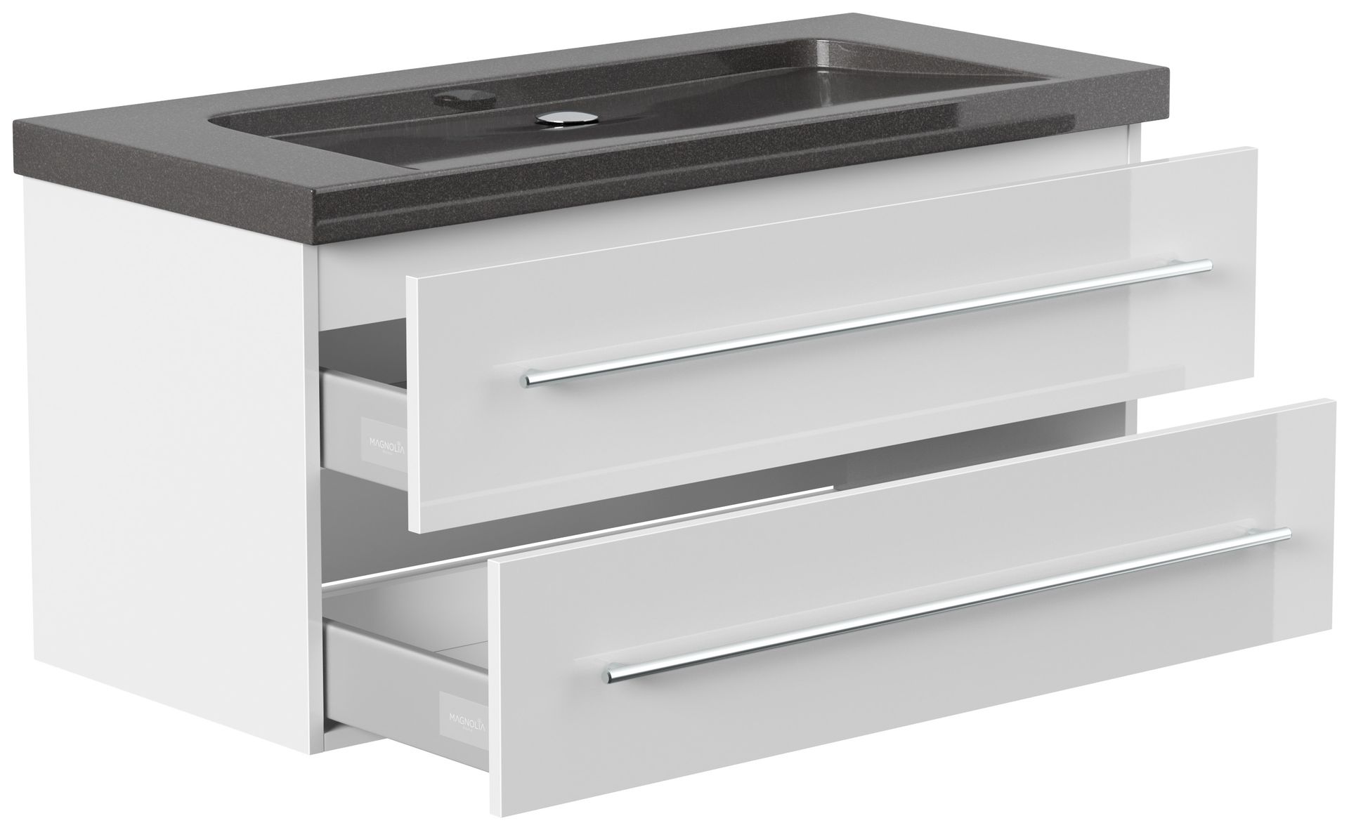 Badmöbel Granit India Black Damo 100 cm ohne Hahnloch SoftClose weiß hochglanz