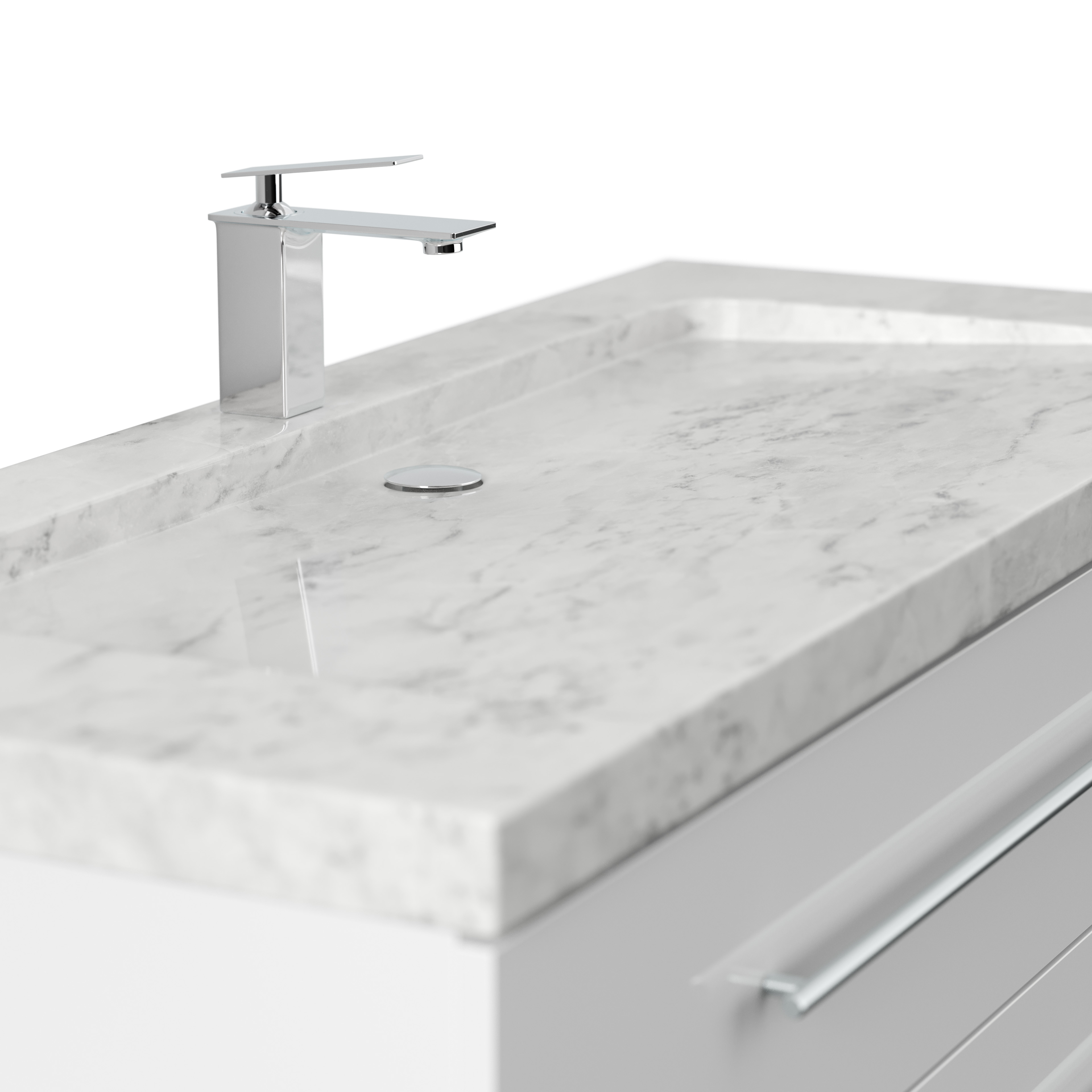 Badmöbel Marmor Carrara White Damo 130 cm 1 Hahnloch SoftClose weiß hochglanz