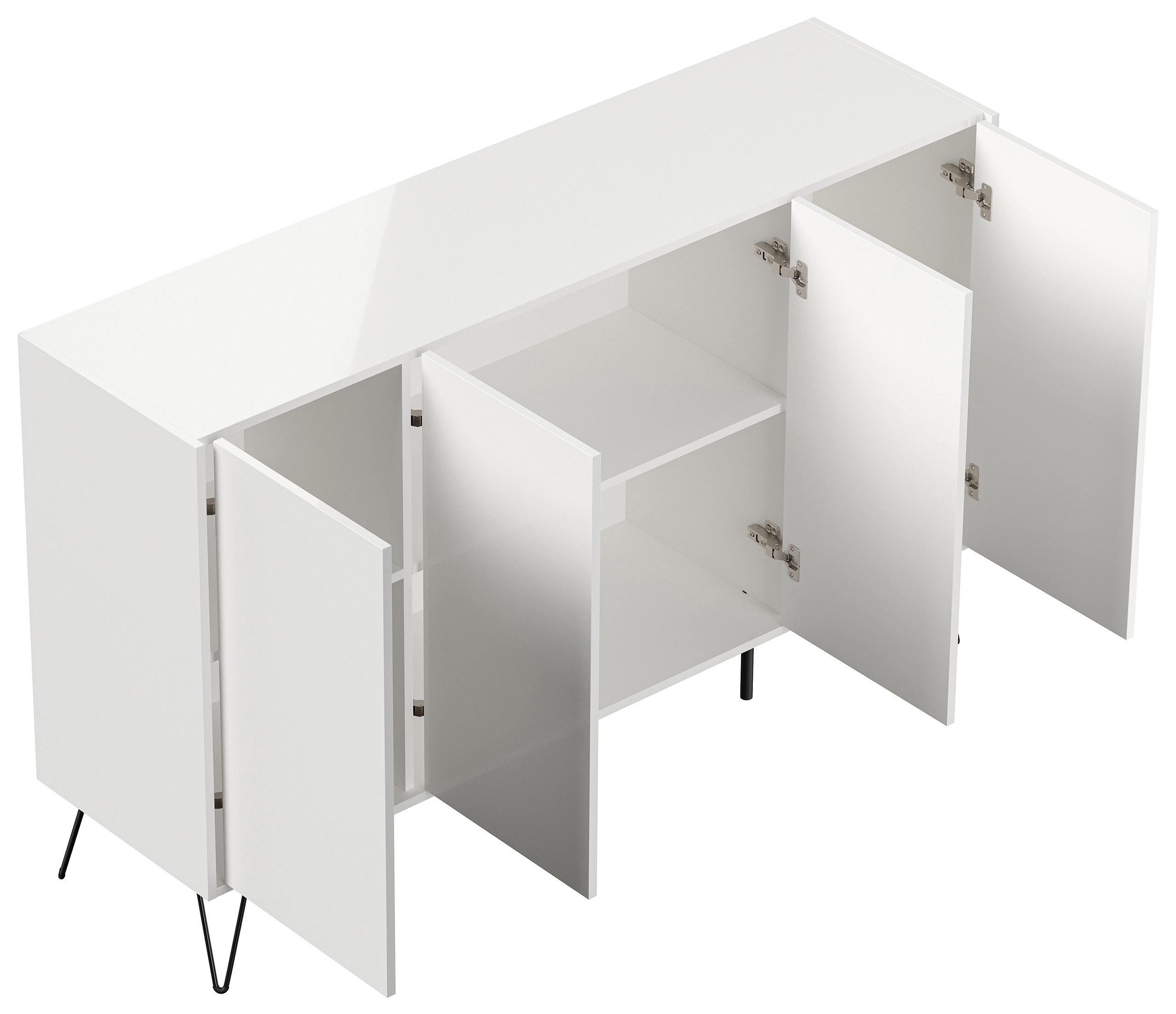 Design Sideboard Kommode Rana 155cm 4 Softclose Türen Weiß hochglanz