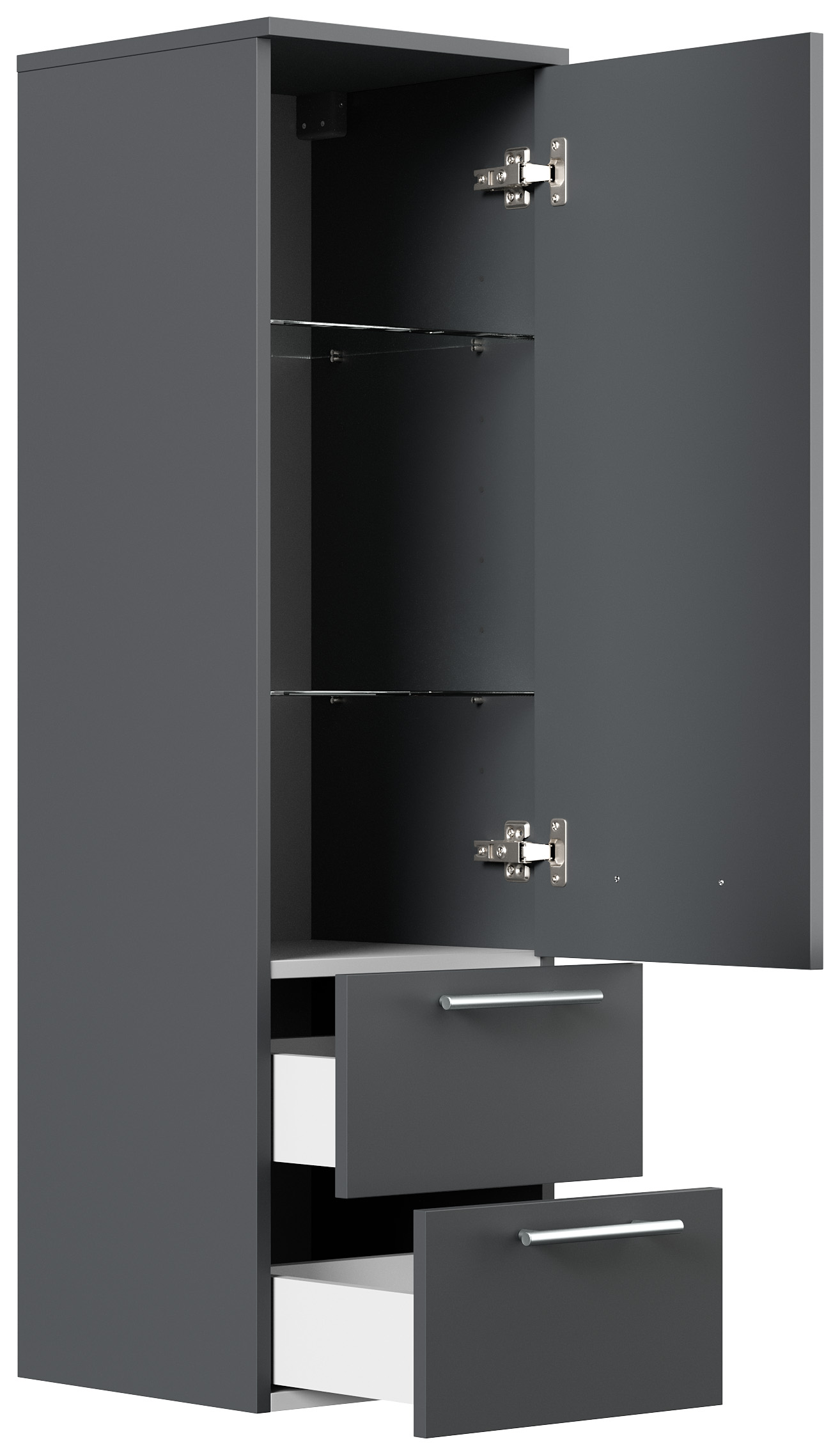 Hochschrank 120 cm grafit mit Glaseinlagen