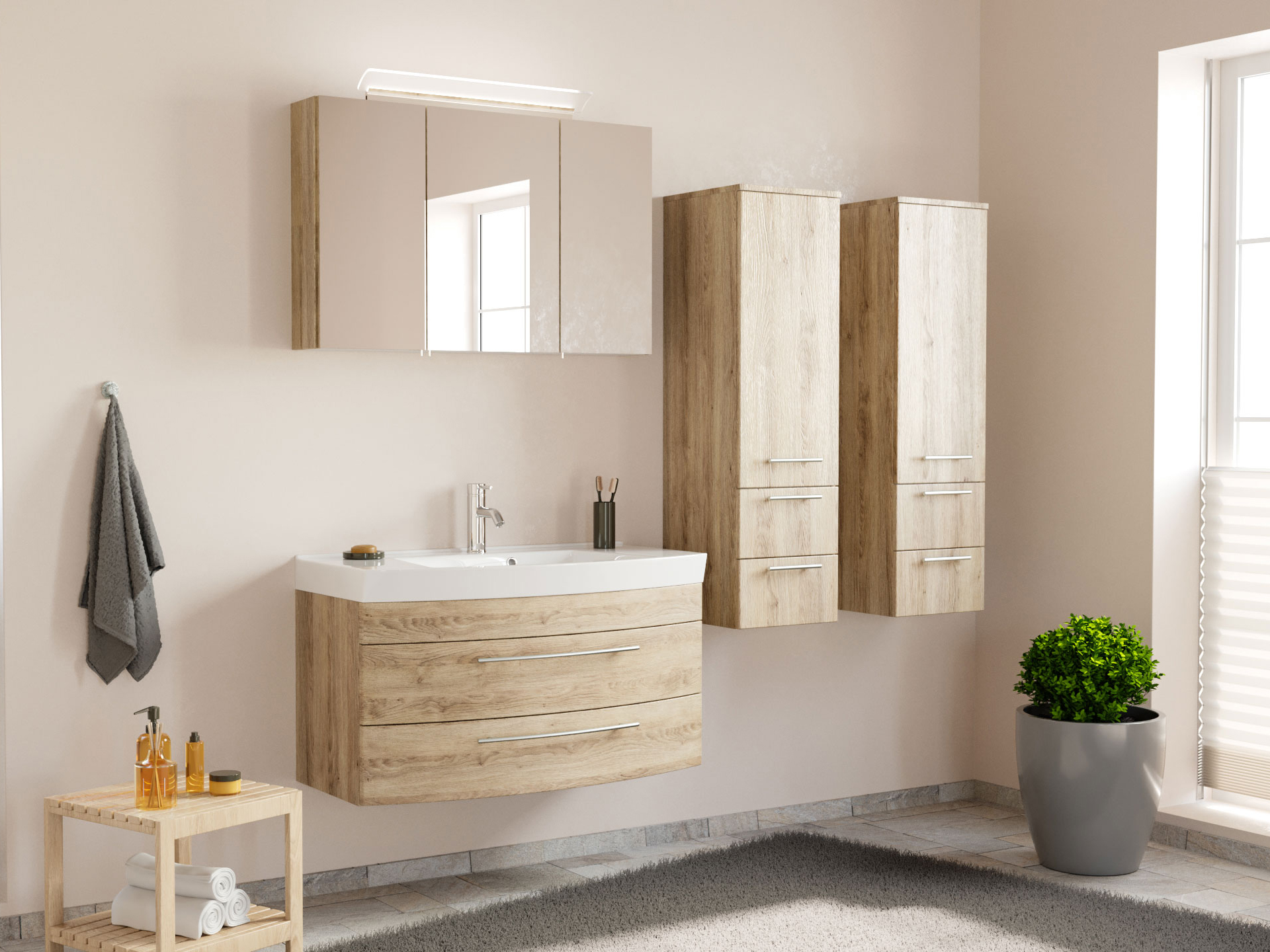 Badmöbel-Set Toscana 100 cm (4-teilig) SoftClose eiche hell