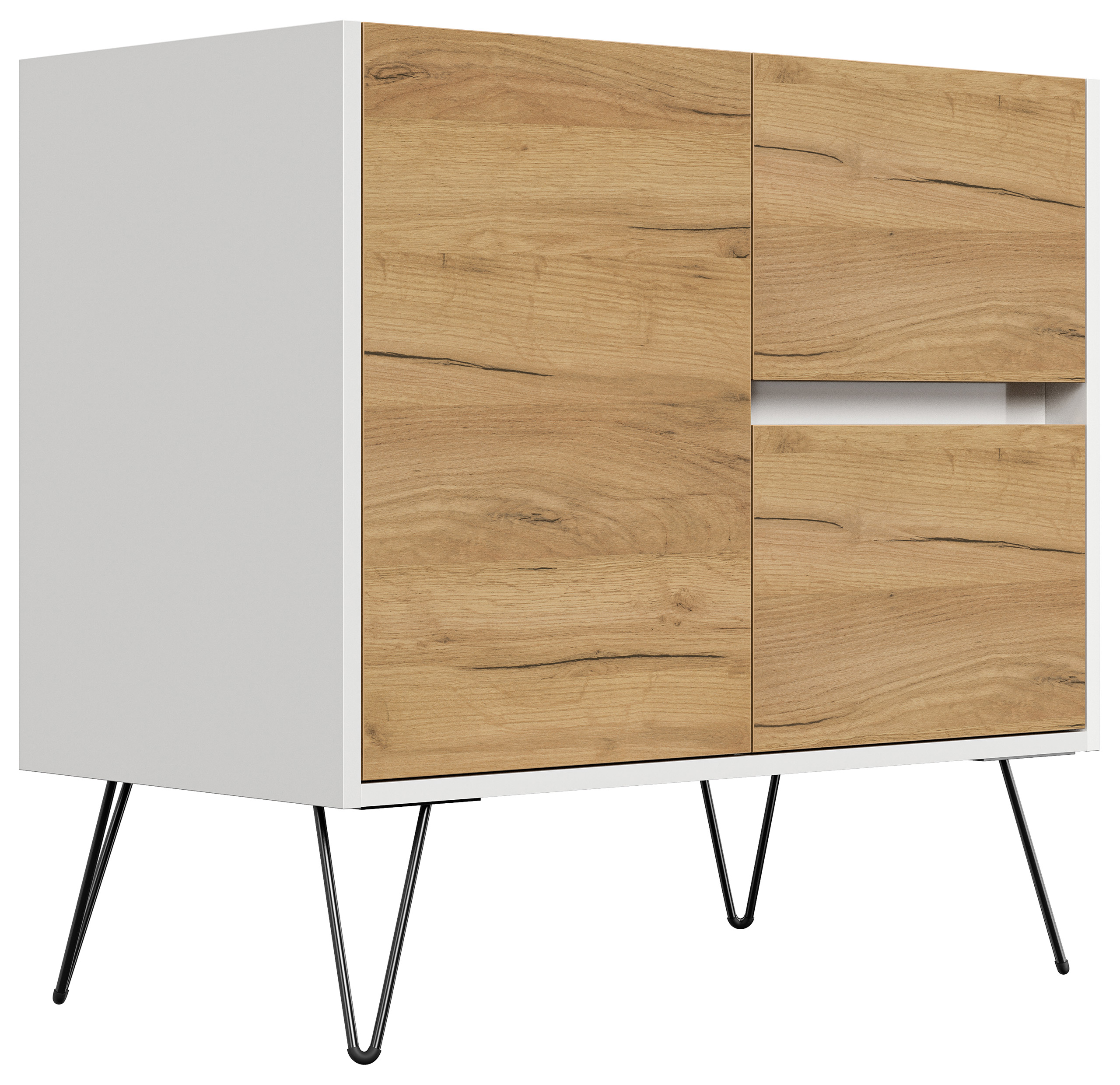Raumwunder S Sideboard Kommode Greifraum 80cm 2 SoftClose 1 Tür Weiß/Eiche Top