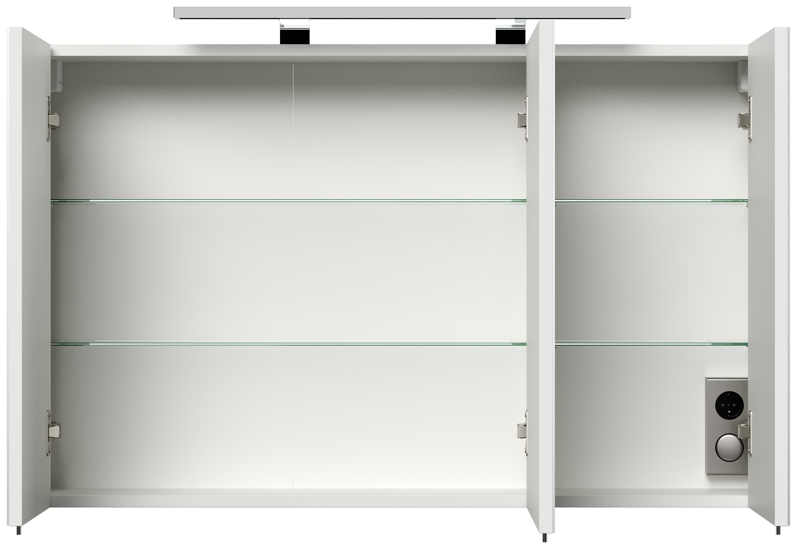 Spiegelschrank 100cm inkl. Design LED-Lampe und Glasböden weiss matt