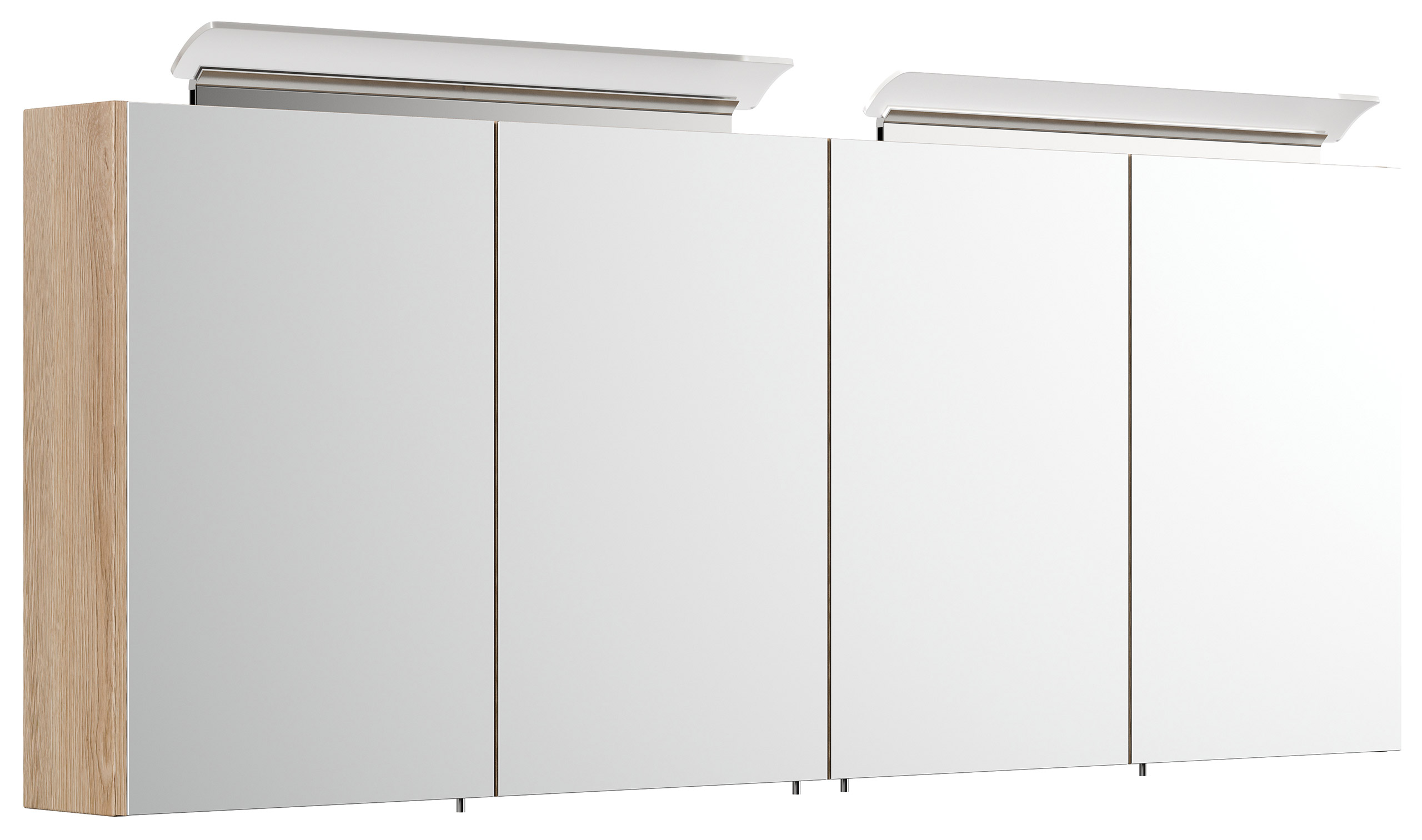 Spiegelschrank 160cm mit Acryl-Lampe und Glasböden Eiche hell