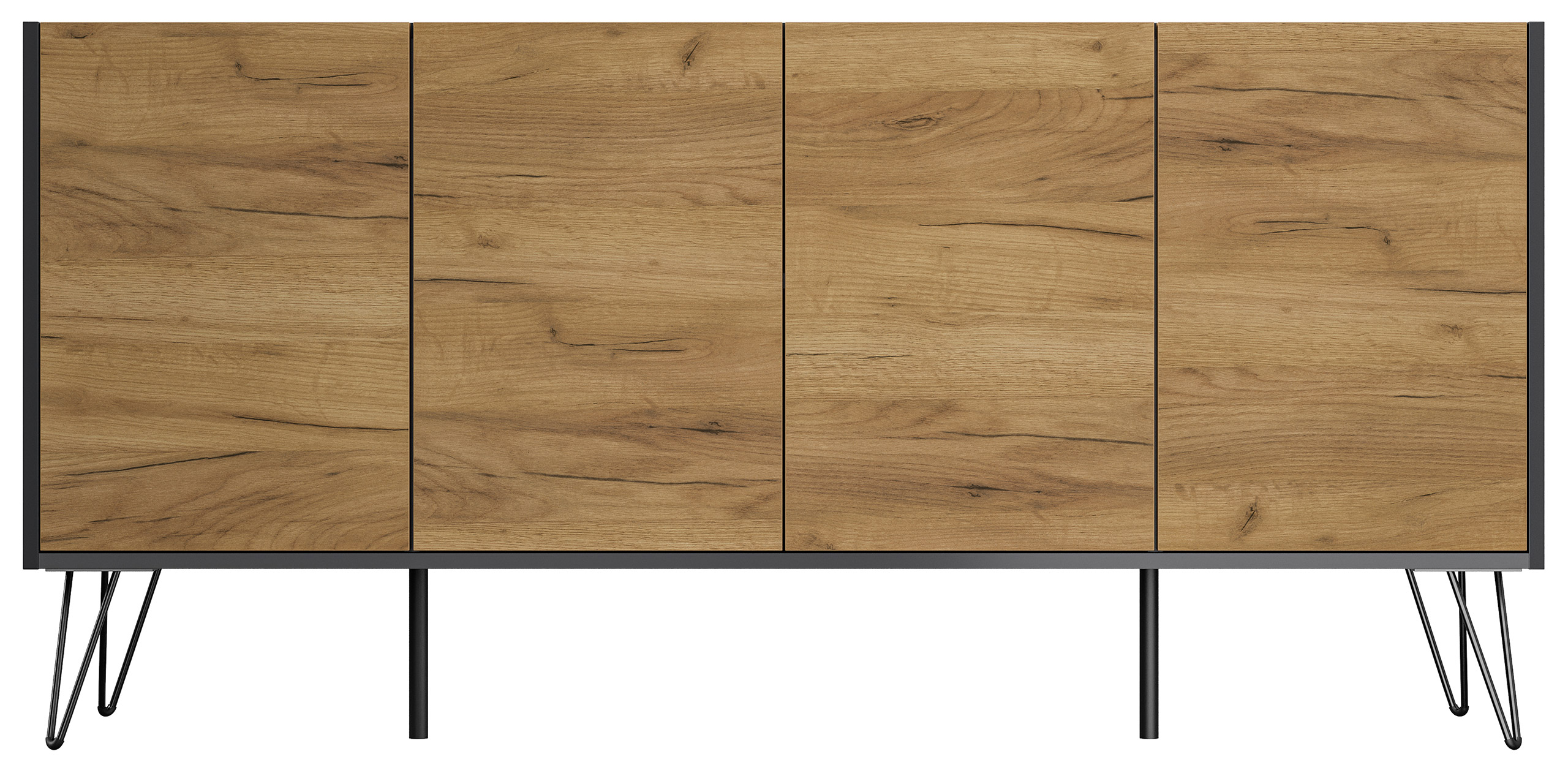 Raumwunder XL Sideboard Kommode Maxim 155cm stehend 4 Türen Grafit/Eiche Top