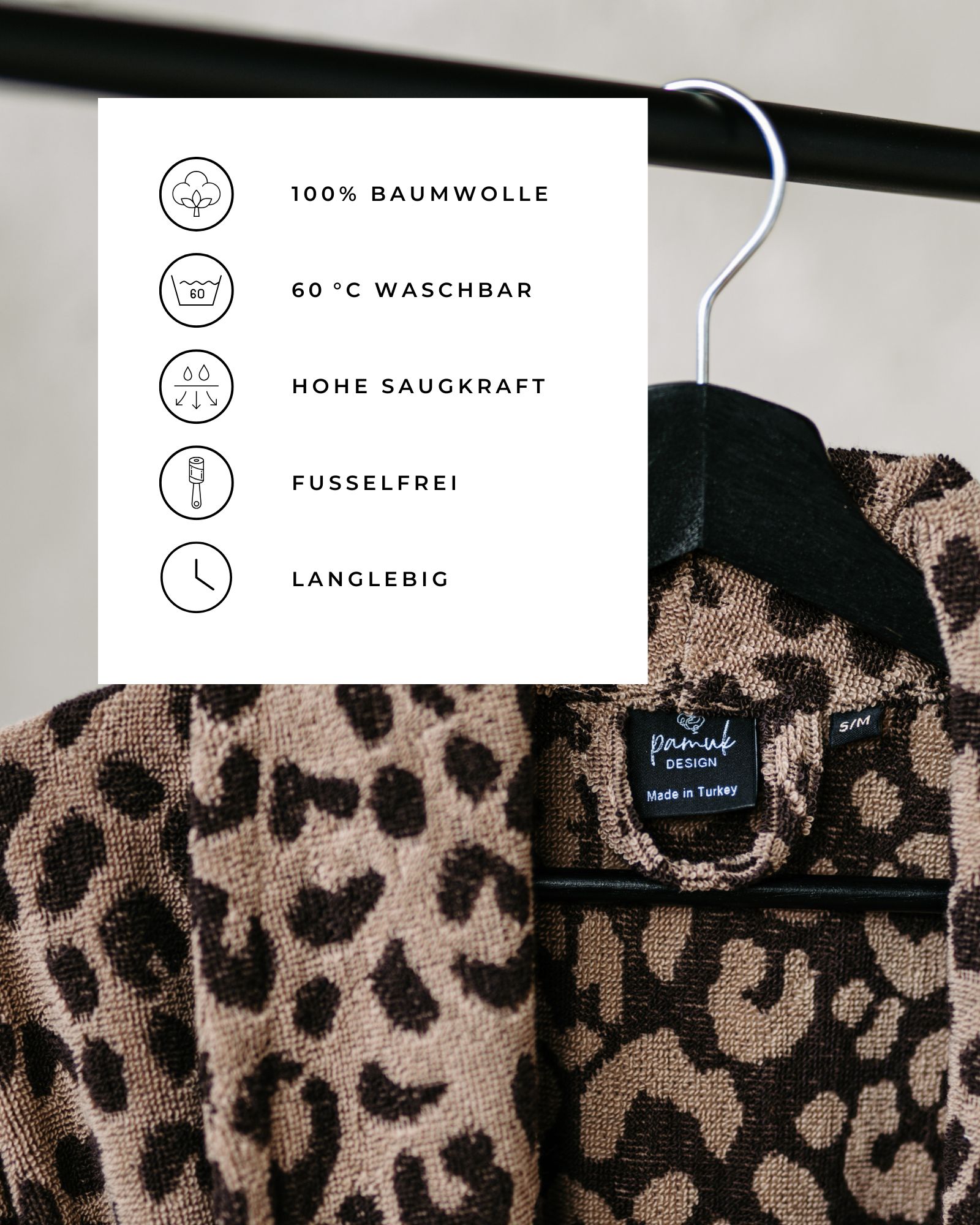 Bademantel LEO L/XL 100% Baumwolle Leopard