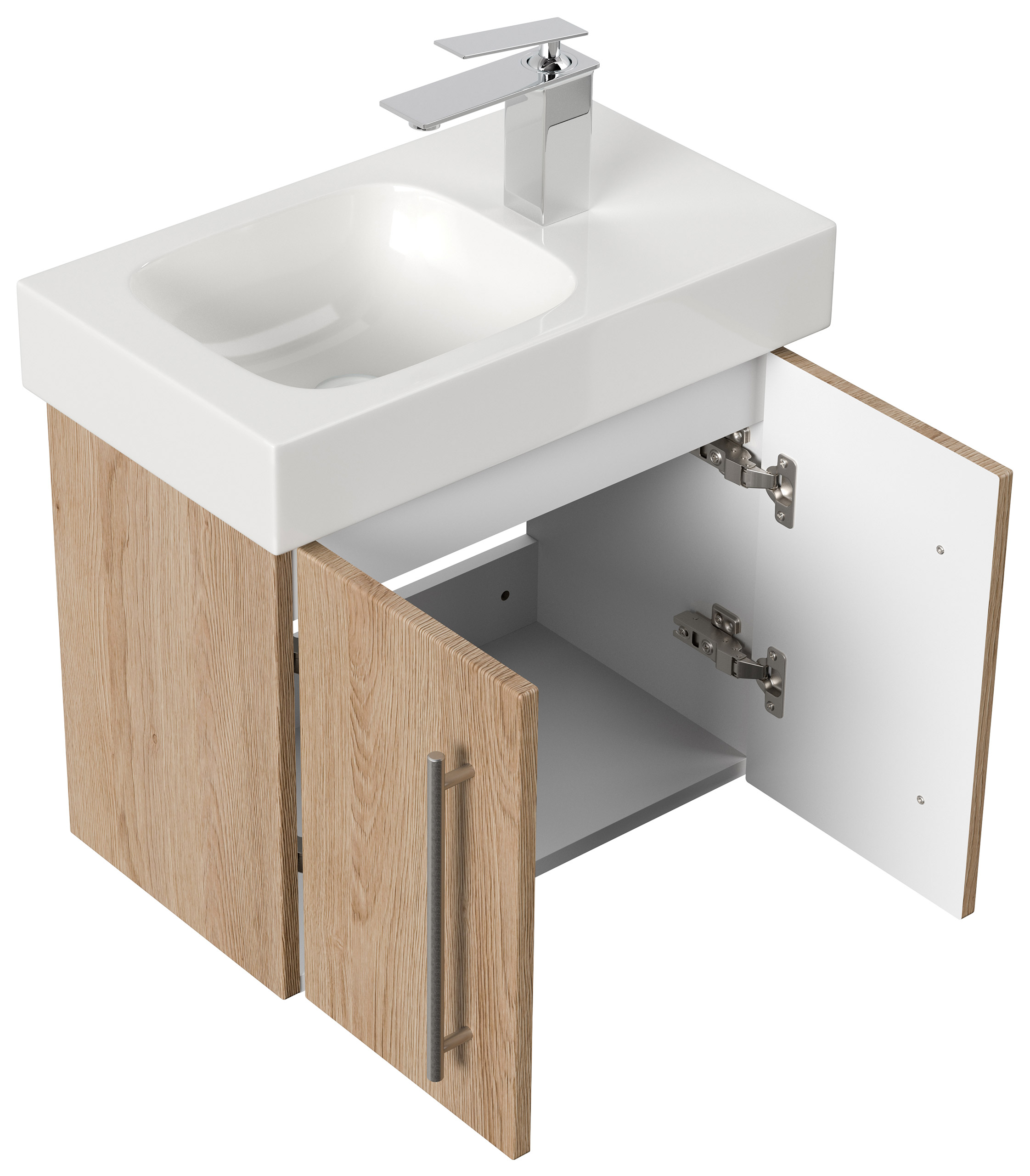 Badmöbel mit Geberit Icon Waschbecken XS 53 cm rechts eiche hell