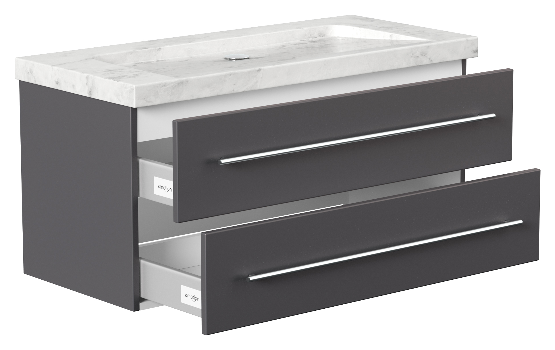 Badmöbel Marmor Carrara White Damo 100 cm ohne Hahnloch SoftClose anthrazit