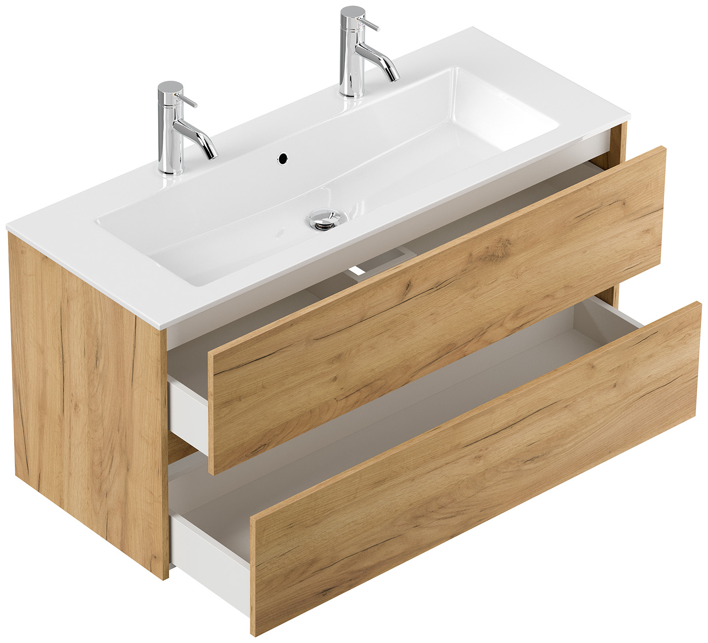 Doppel-Badmöbel Set Taifun 3tlg. 120 cm mit Spiegelschrank & Hochschrank eiche 
