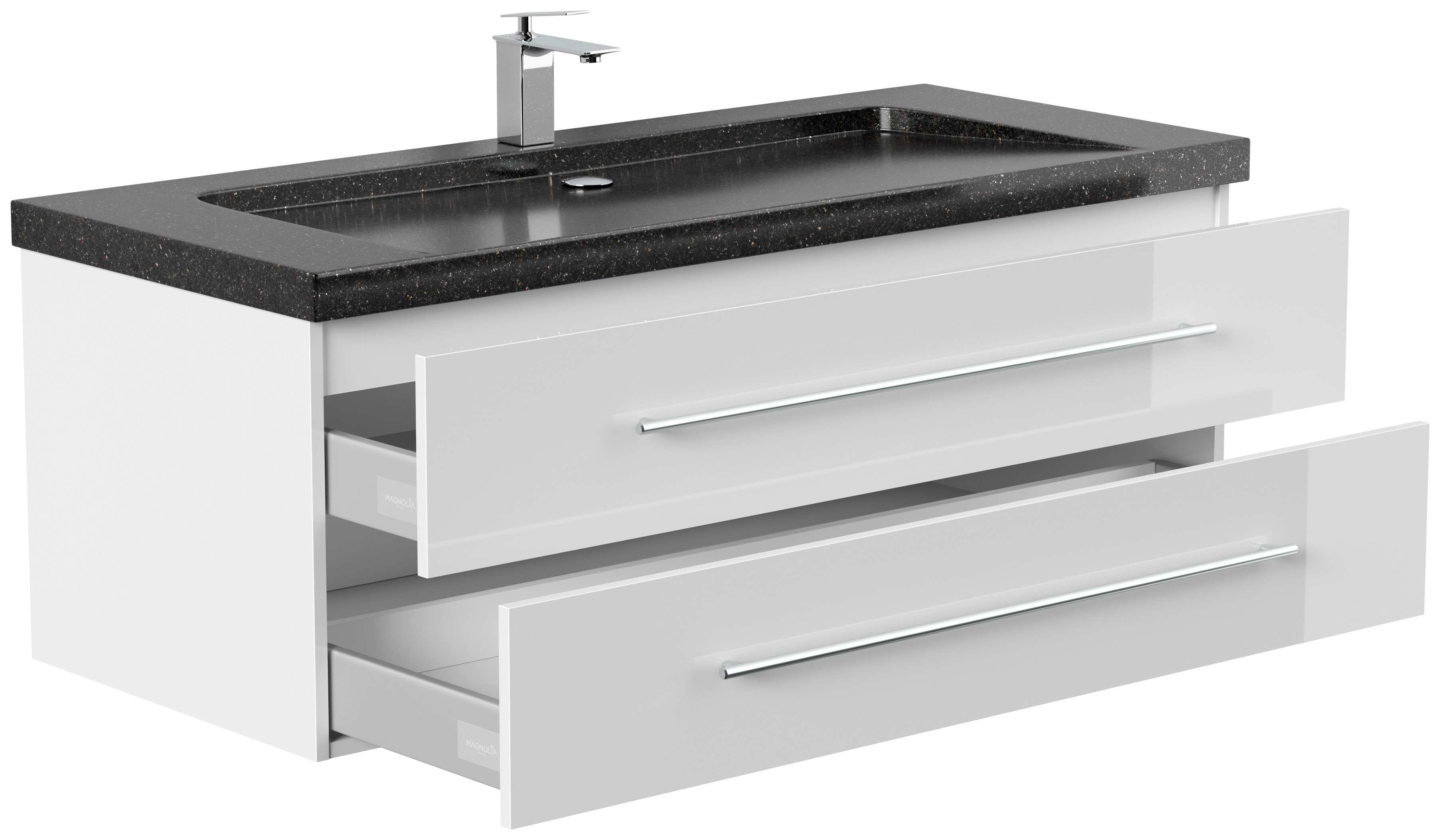 Badmöbel Granit Galaxy Black Damo 130 cm 1 Hahnloch SoftClose weiß hochglanz