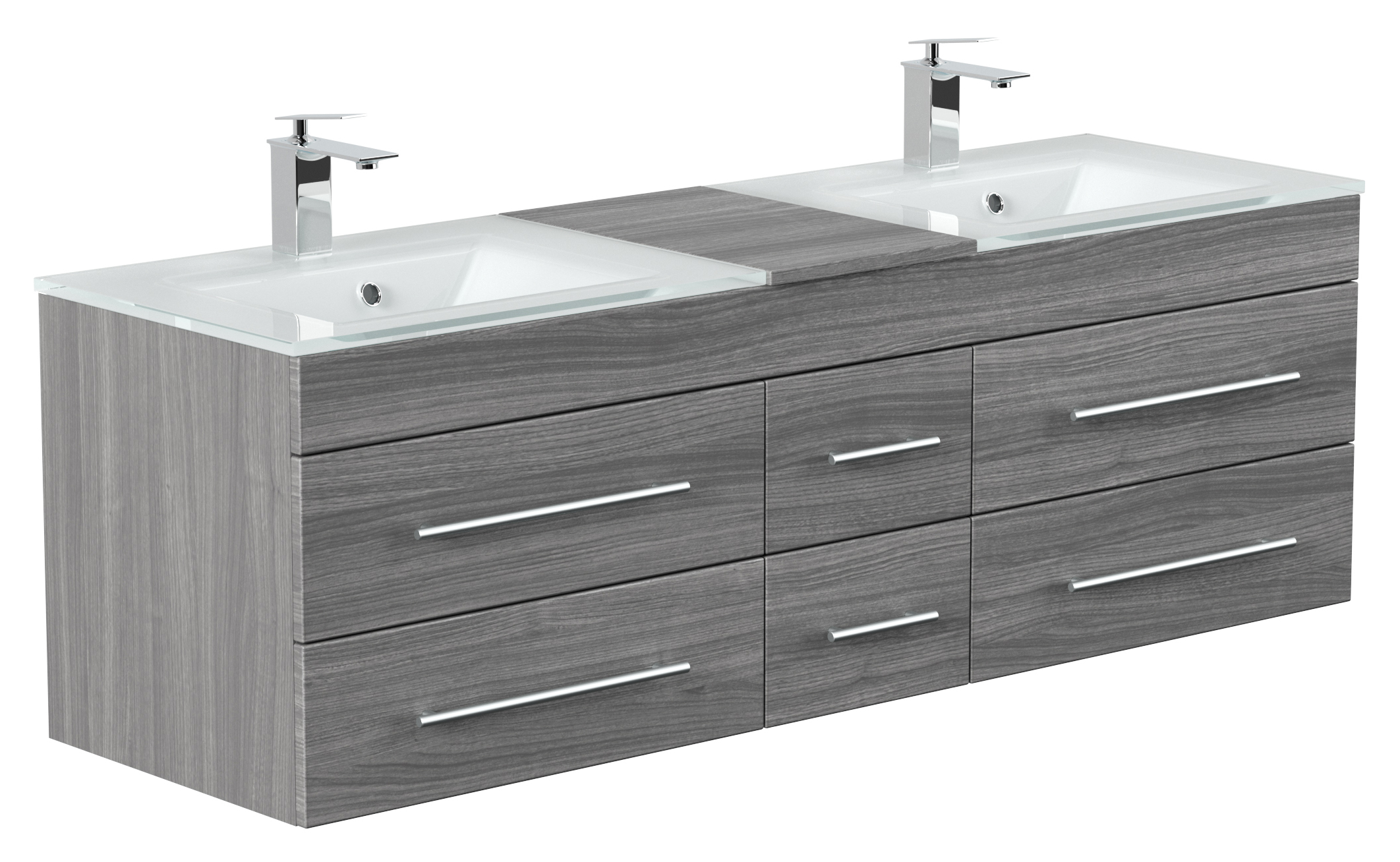 Badmöbel Vitro XL mit Doppel-Glasbecken SoftClose silbereiche