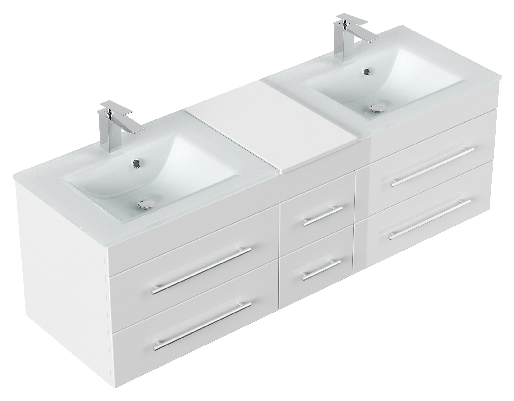 Badmöbel Vitro XL mit Doppel-Glasbecken SoftClose weiss hochglanz