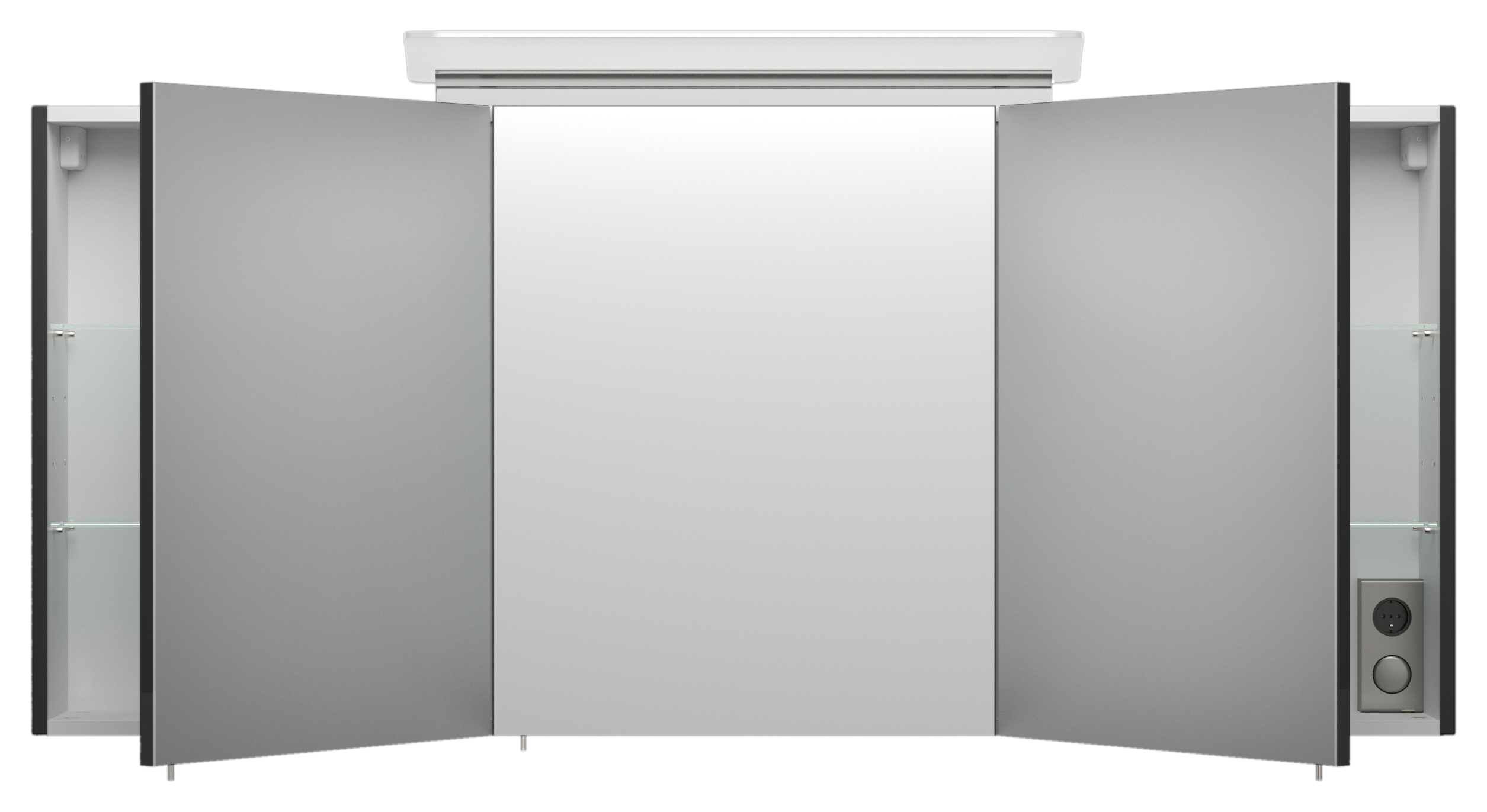 Spiegelschrank 140cm inkl. Design LED-Lampe und Glasböden schwarz