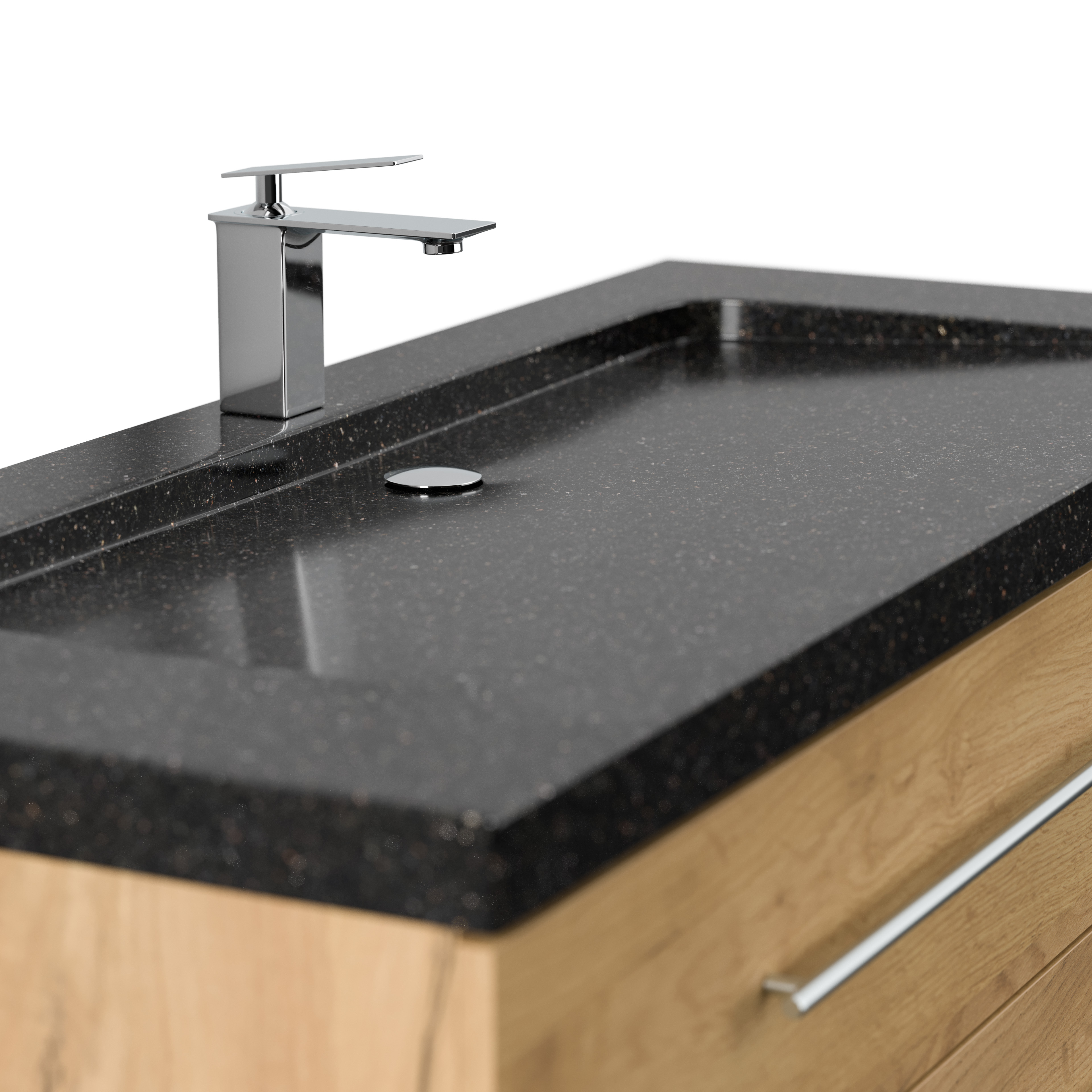 Badmöbel Granit Galaxy Black Damo 130 cm 1 Hahnloch SoftClose eiche gold