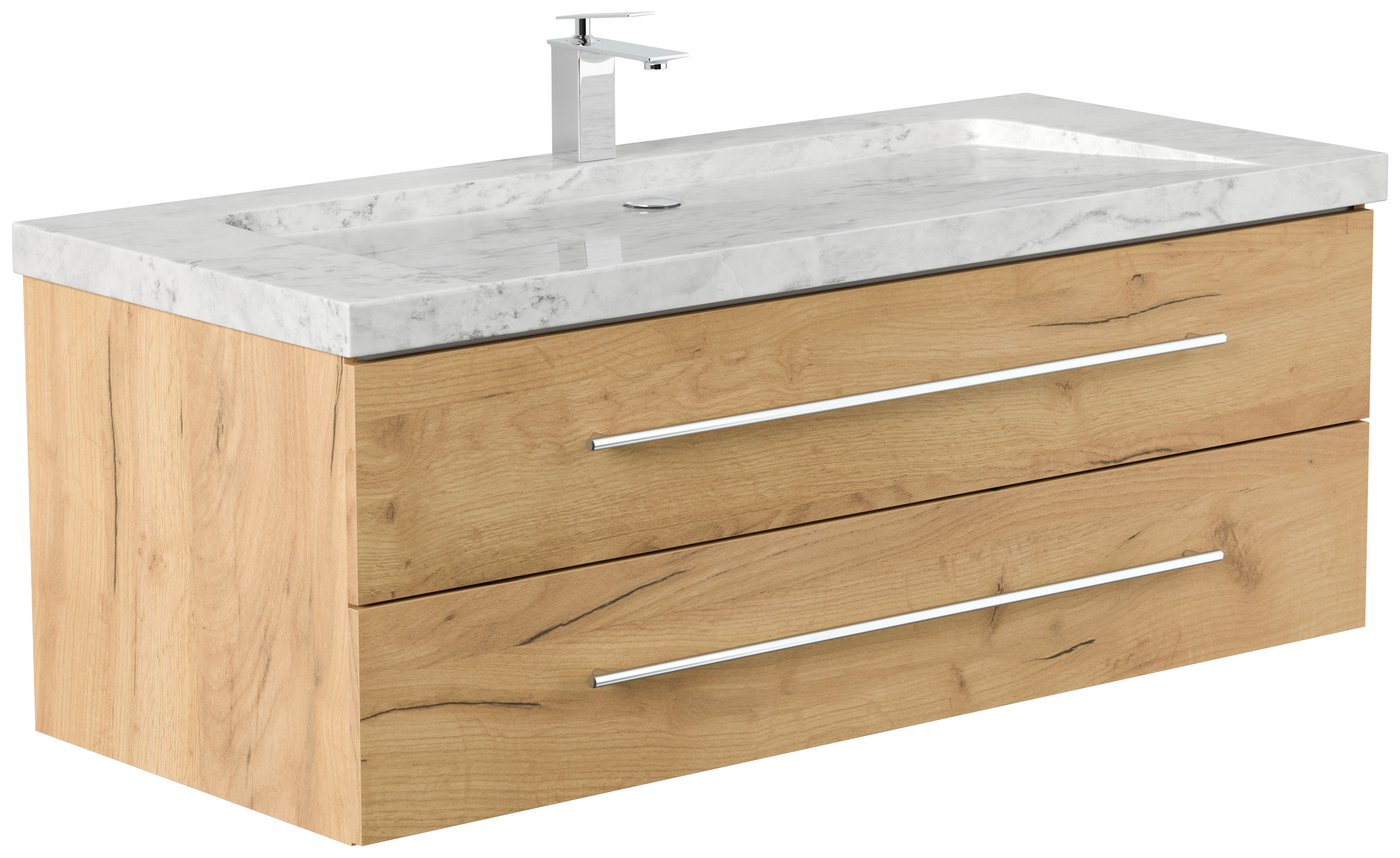 Badmöbel Marmor Carrara White Damo 130 cm 1 Hahnloch SoftClose eiche gold
