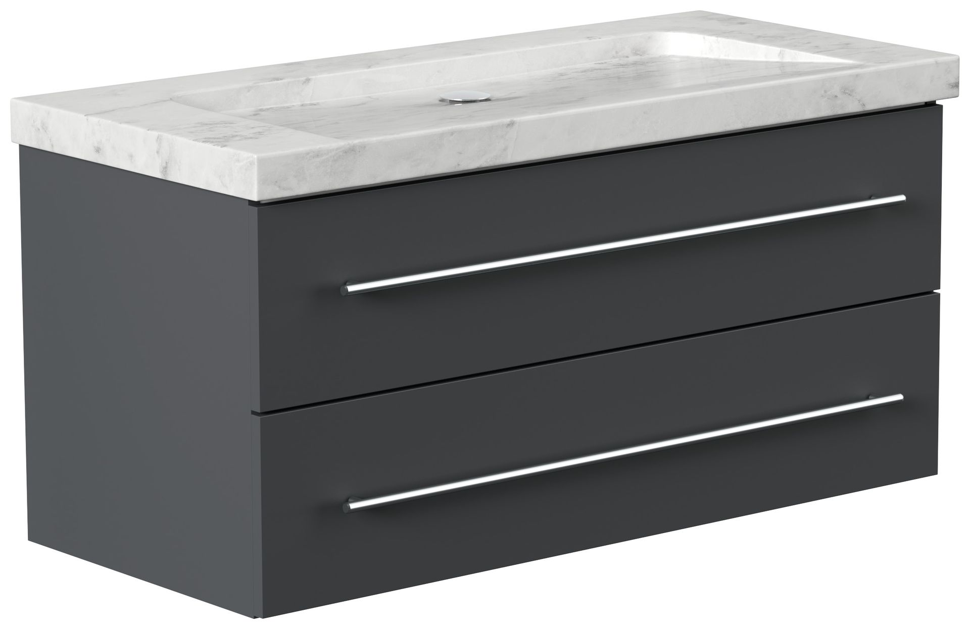 Badmöbel Marmor Carrara White Damo 100 cm ohne Hahnloch SoftClose grafit