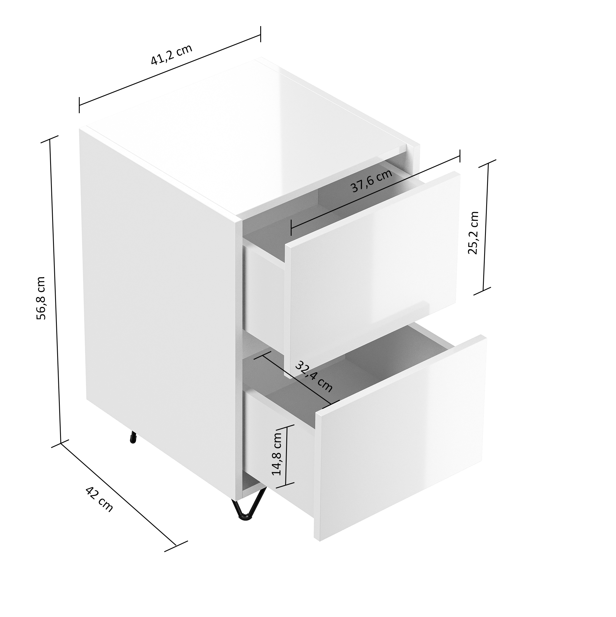 Nachttisch Kommode You 40cm 2 SoftClose stehend Weiß & Eiche Front