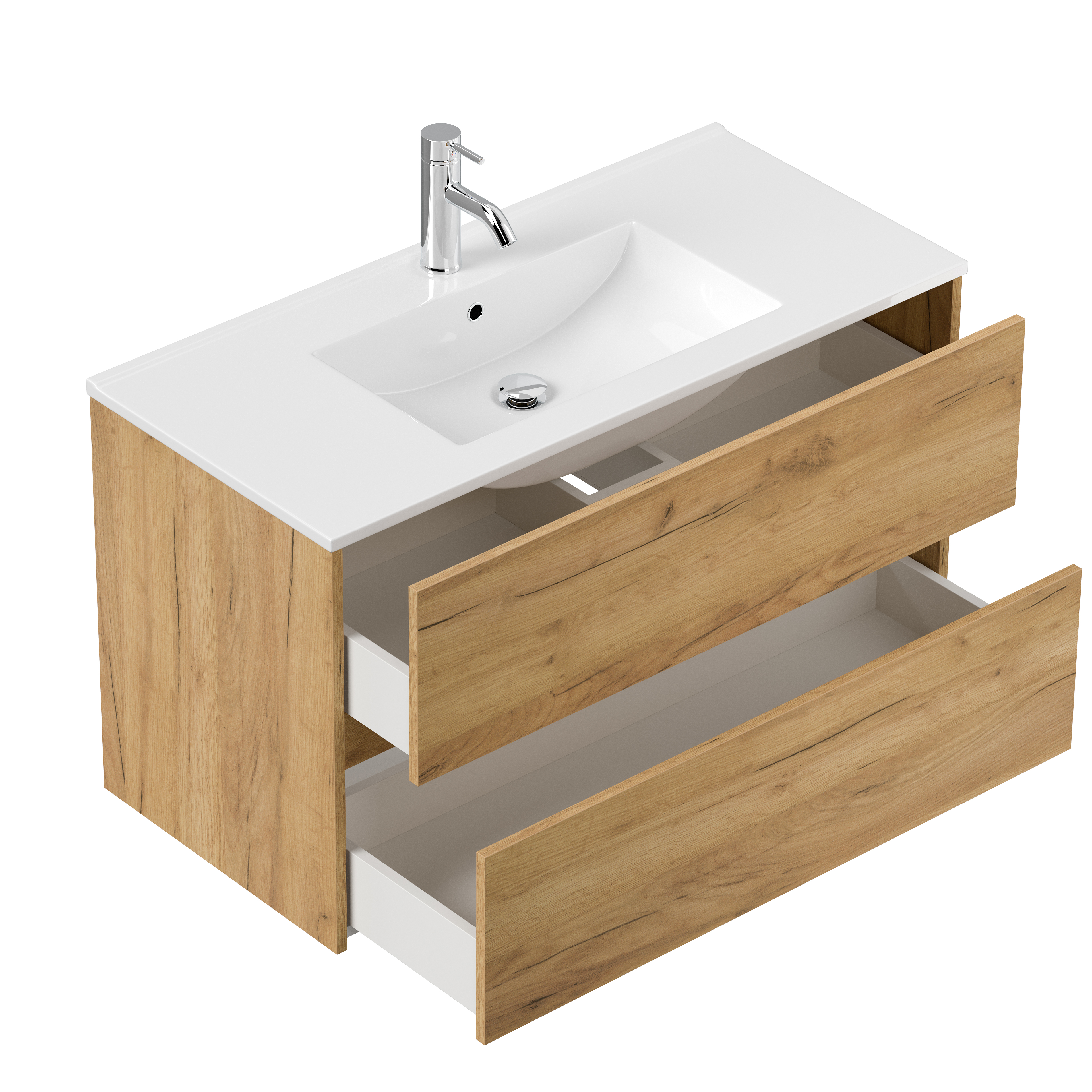 Badmöbel Set Taifun 3tlg. 100 cm mit Spiegelschrank & Hochschrank  eiche gold