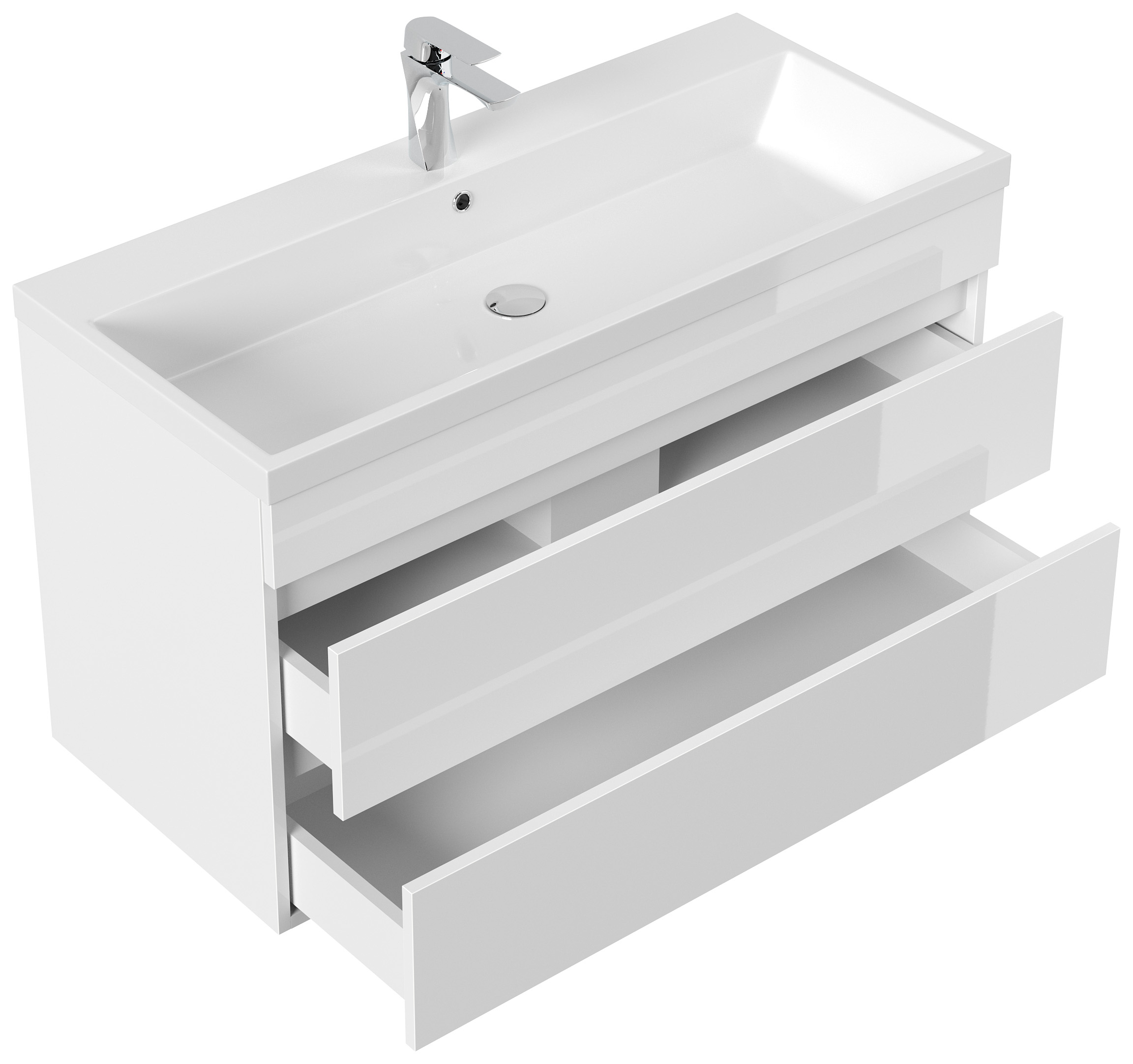 Badmöbel Via 100 SoftClose weiss hochglanz mit grifflosen Schubladen