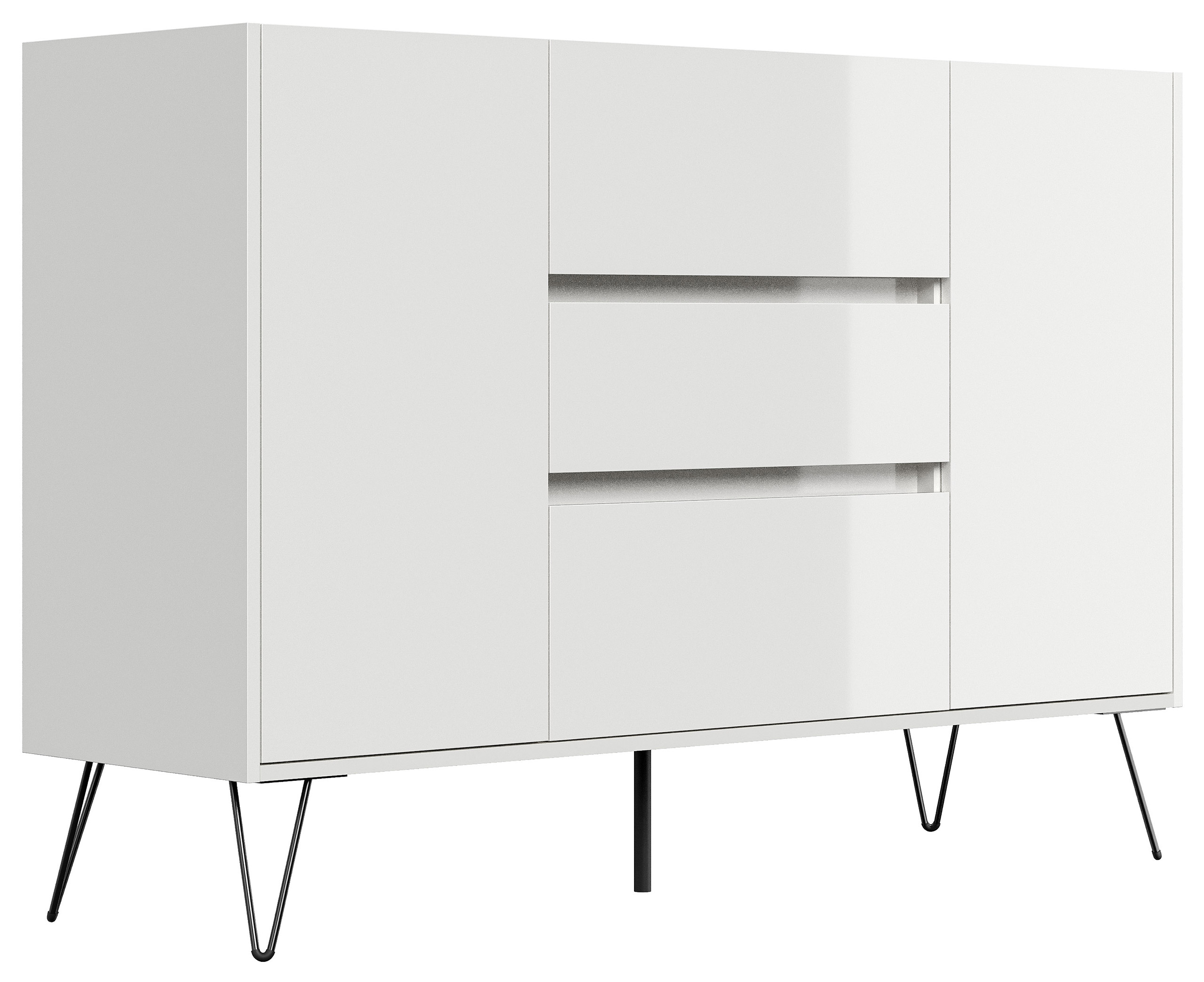 Design Sideboard Kommode Daro 140cm Greifraum 3 SoftClose 2 Türen Weiß hochglanz