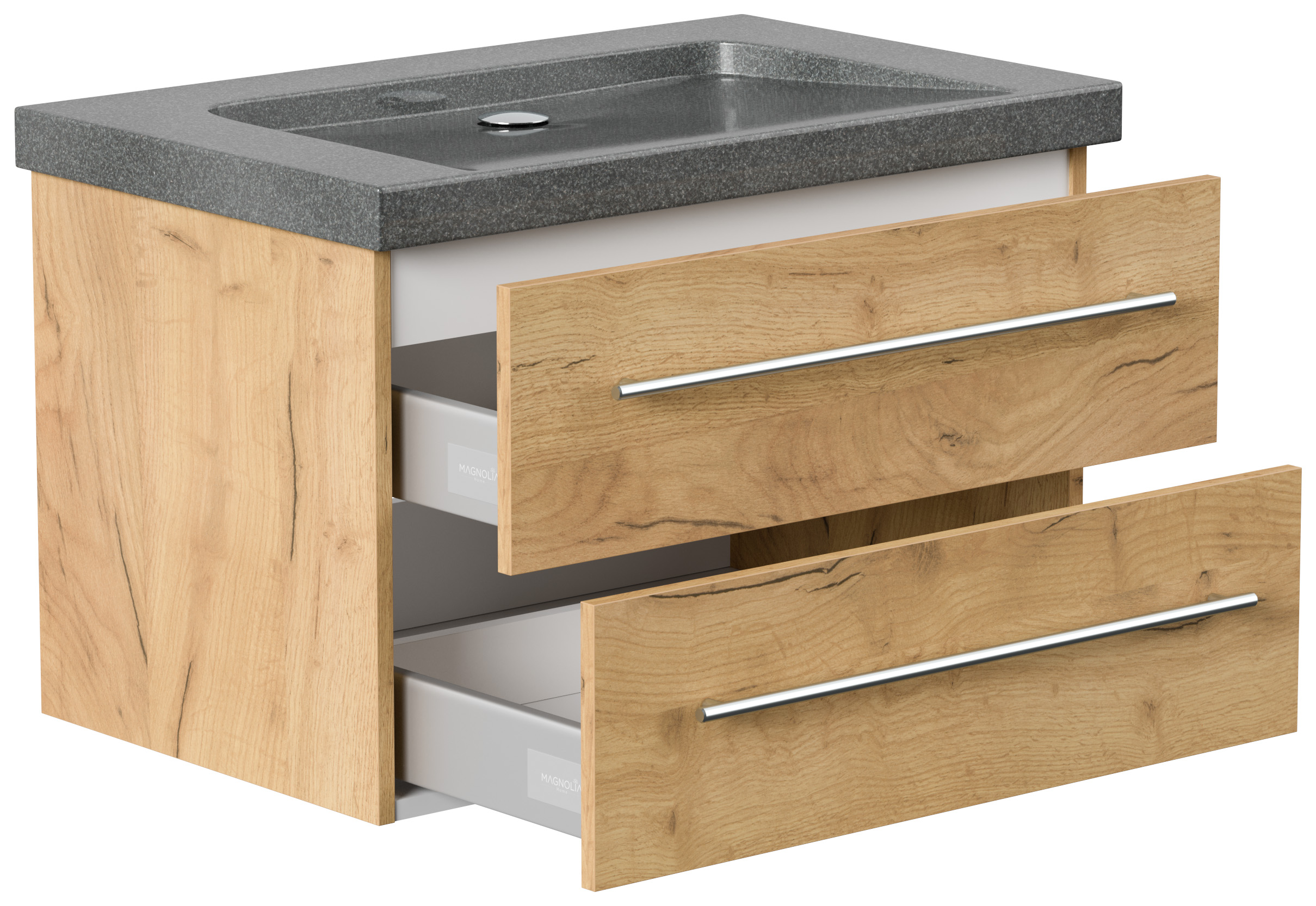 Badmöbel Granit G654 Damo 75 cm ohne Hahnloch SoftClose eiche gold