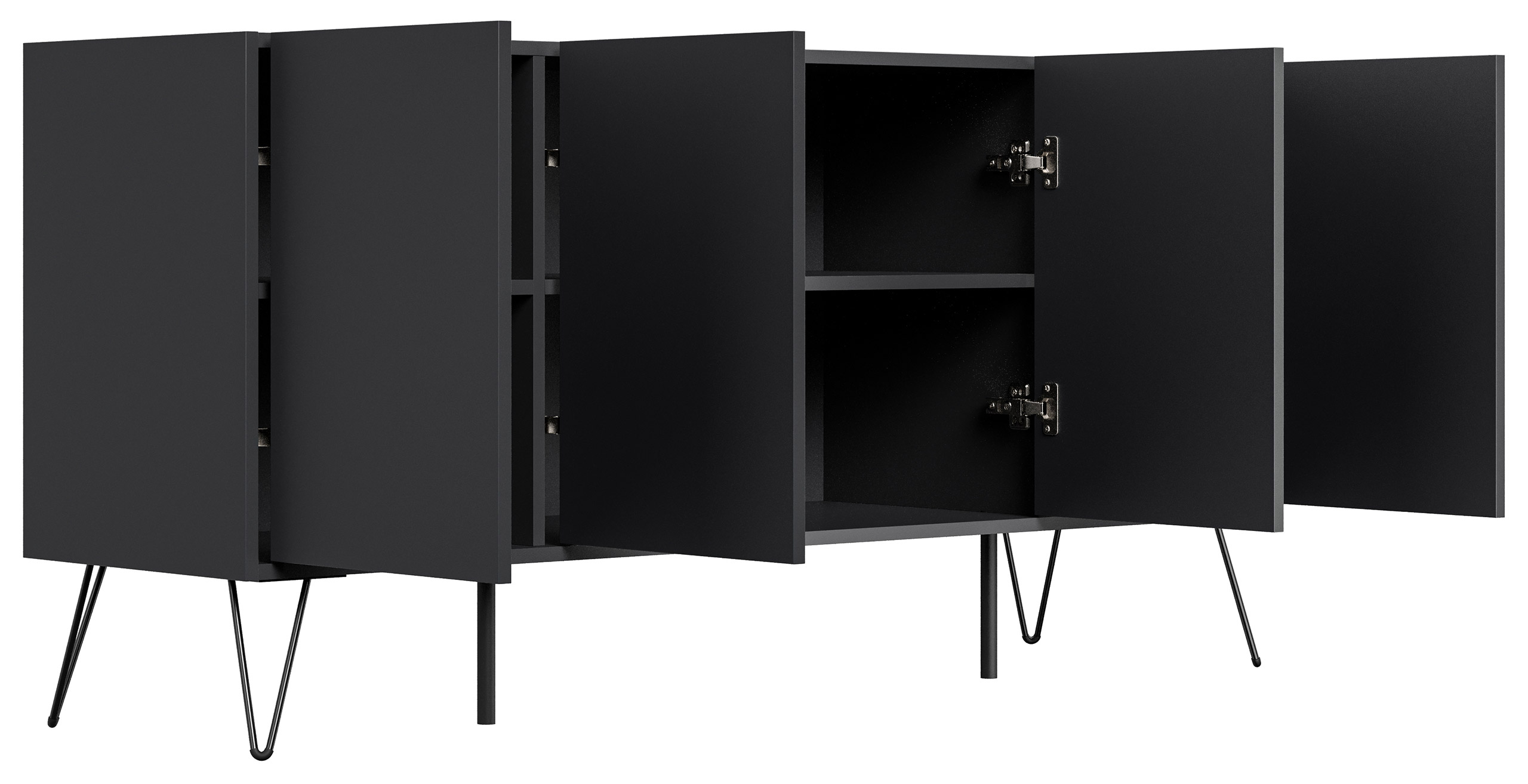 Raumwunder XL Sideboard Kommode Maxim 155cm stehend 4 Türen Grafit/Eiche Top