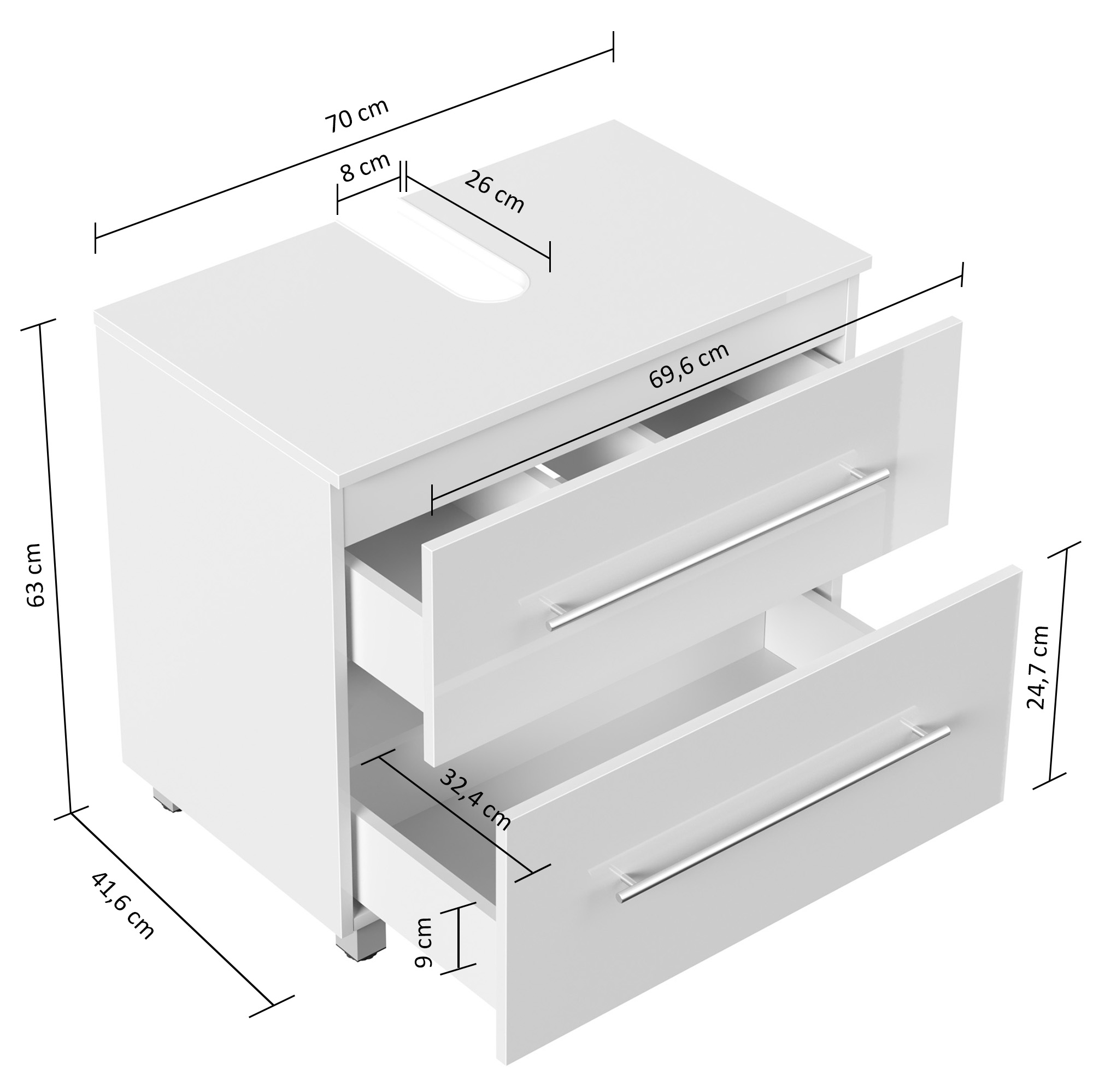 Universal Unterbau auf Standfüßen 70 cm SoftClose eiche gold